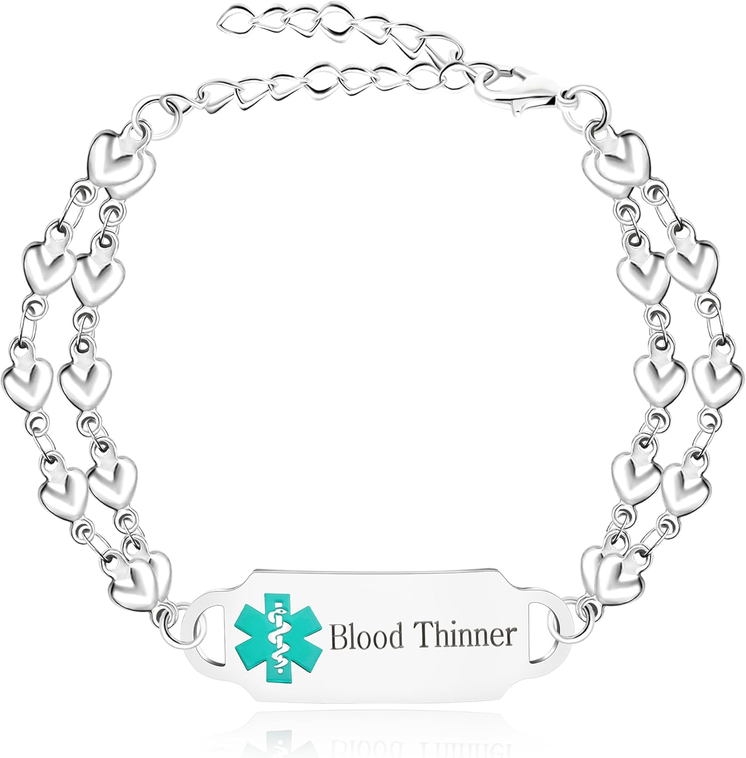 Uloveido Medical Identity Bracelet - Stainless Steel Double Heart Link Chain Medical Alert ID Bracelets for Women Mother Grandmother YA5198