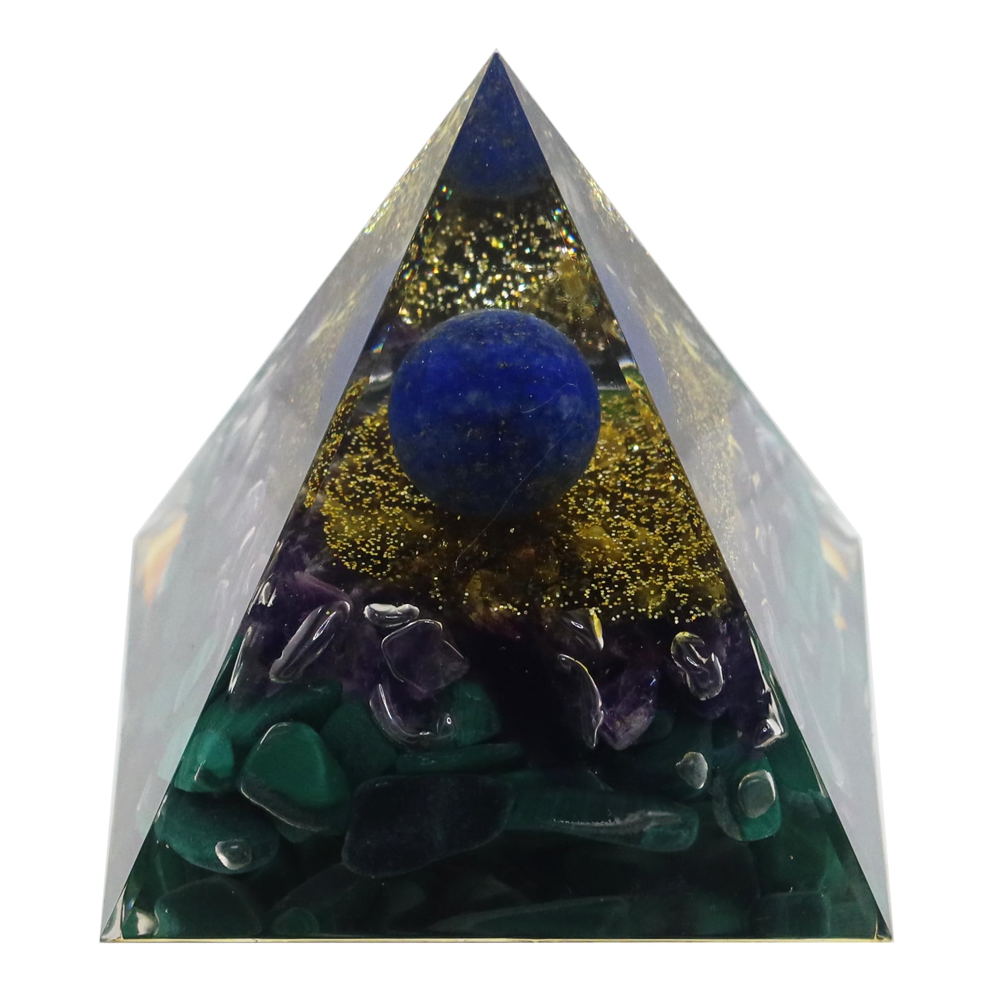 Nature PulitoOrgone Pyramid, Mysterious Lapis Lazuli Planet & Amethyst, Healing Crystals Orgonite Pyramids for Meditation Positive Energy Protection Chakra Balancing Relaxation and Rejuvenation