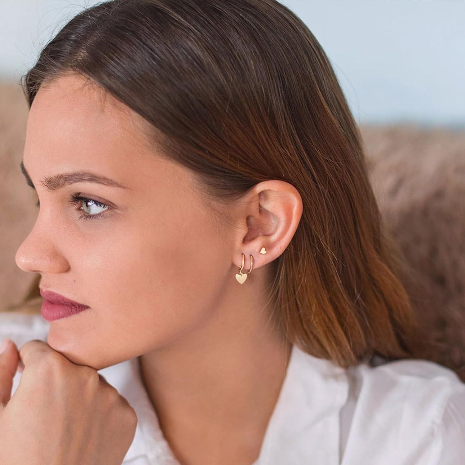 3 Pairs Small Hoop Earring Stacks, 14K Gold/Silver/Black/Rose Gold Plated Pearl Heart Butterfly Bow Star Moon Leaf Diamond Hoop Charm Drop Huggie Earrings Trendy Jewelry Gift for Women - Image 3