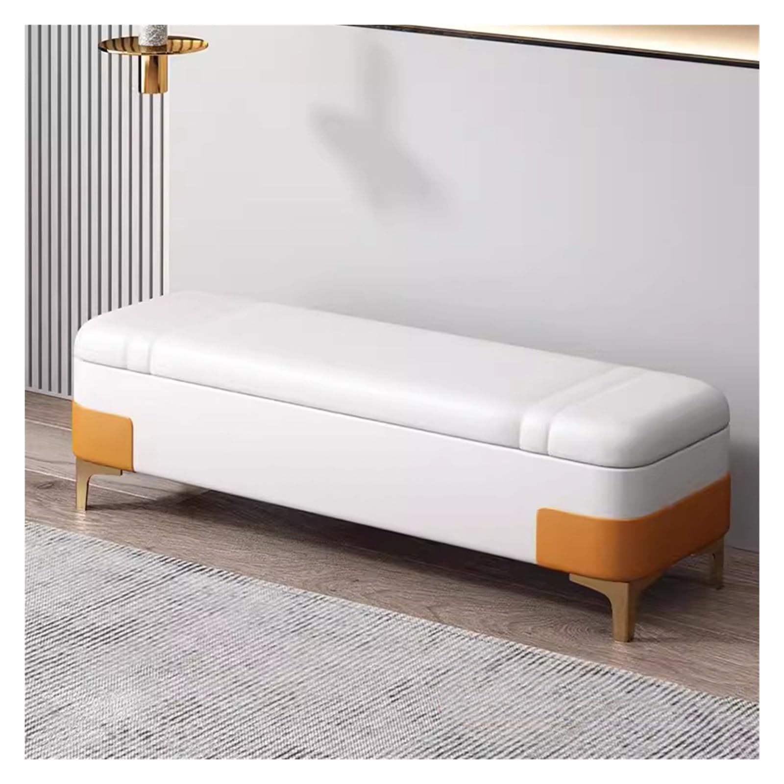 Wdsopk Cream Upholstered Ottoman With Storage Bench,Faux Leather Storage Ottoman Bench Rectangle Footstool Extra Long Bedroom Bench For Living Room,Entryway（-80Cm）