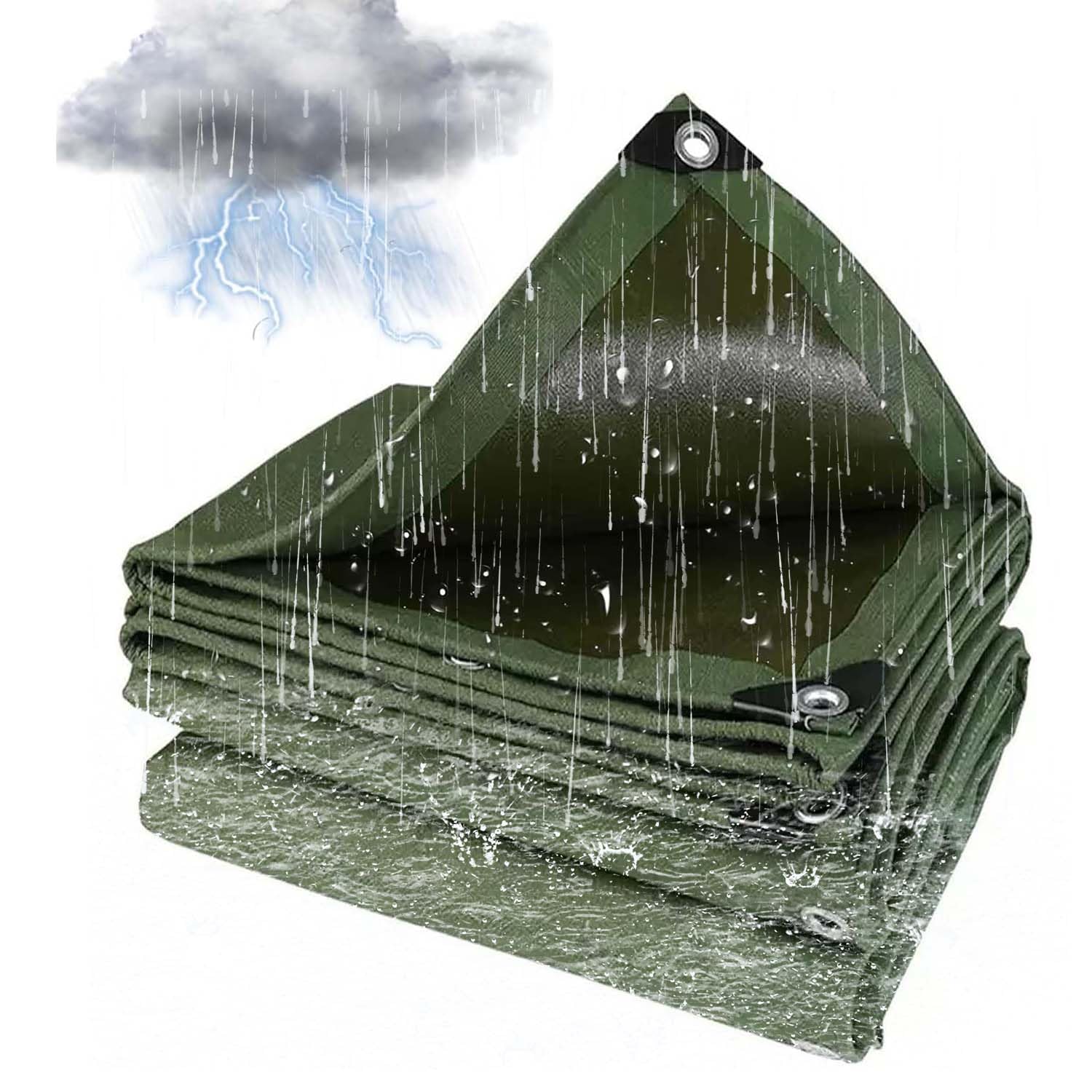 Ffsaacol Canvas Tarp Waterproof Tarp Thicken Tarp Sheet Cover with Reinforced Grommets, Multipurpose Tarpaulin Cover, Tarp Canvas Ripstop Rainproof Green, 6x6ft/1.8x1.8m