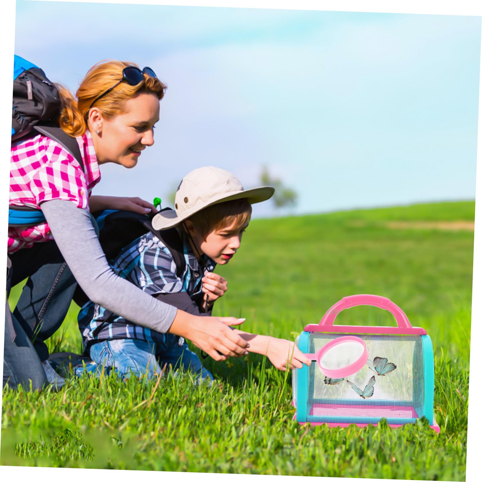 Kit de Captura de Exploración para Niños, 1 Juego Rosa | Red y Jaula de Observación, Plástico y Tela, para Camping y Actividades de Observación Biológica al Aire Libre