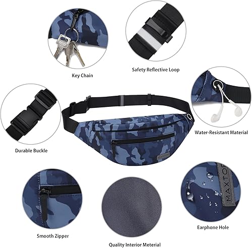 Miniatura 465 de MAXTOP - Cangurera cruzada grande con 4 bolsillos con cremallera, ideal para eventos deportivos, festivales, entrenamiento, viajes, correr y uso