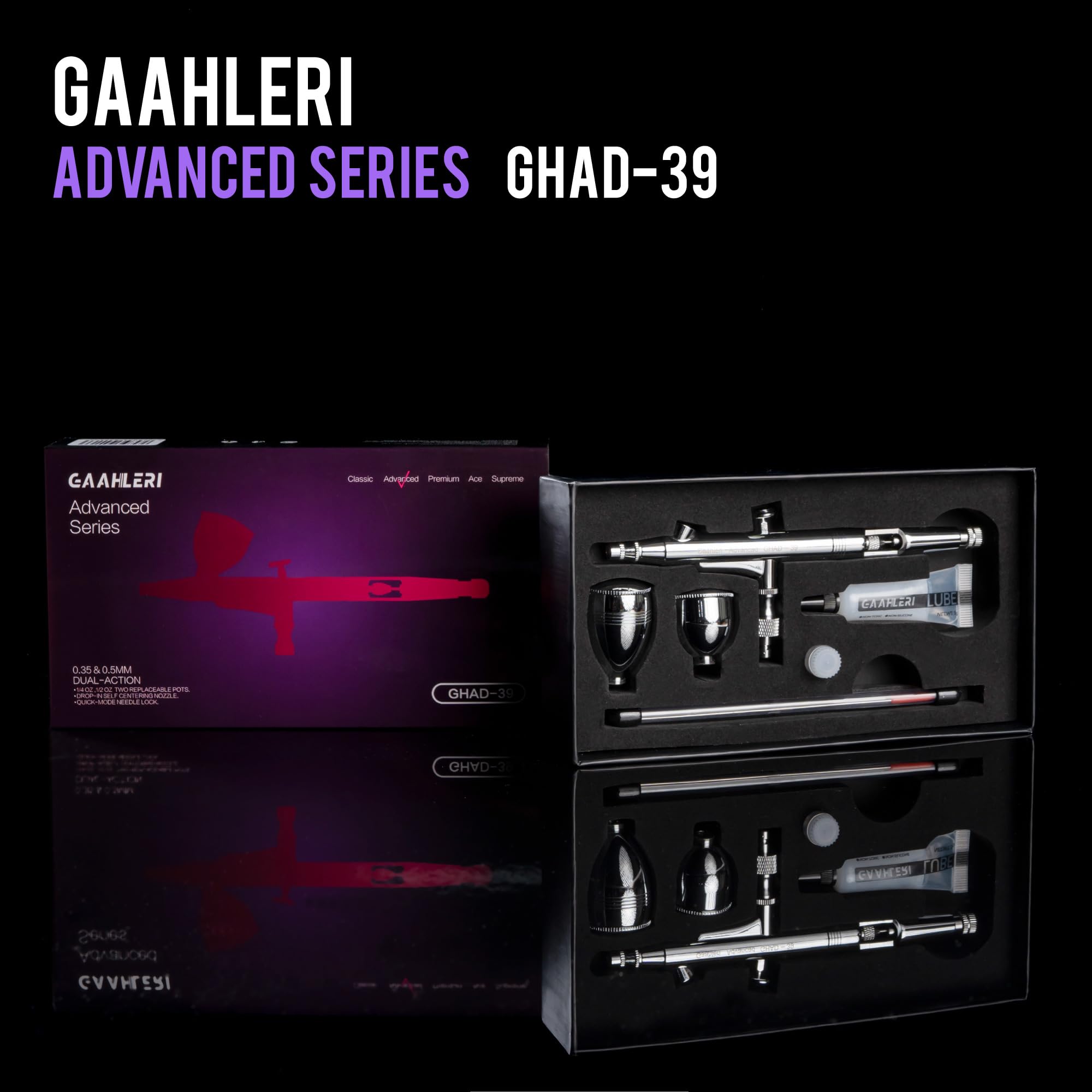 Gaahleri Airbrush-Set Dual-Action-Schwerkraft 0,35 & 0,5 mm Nadel 1/2 & 1/4 oz Becher