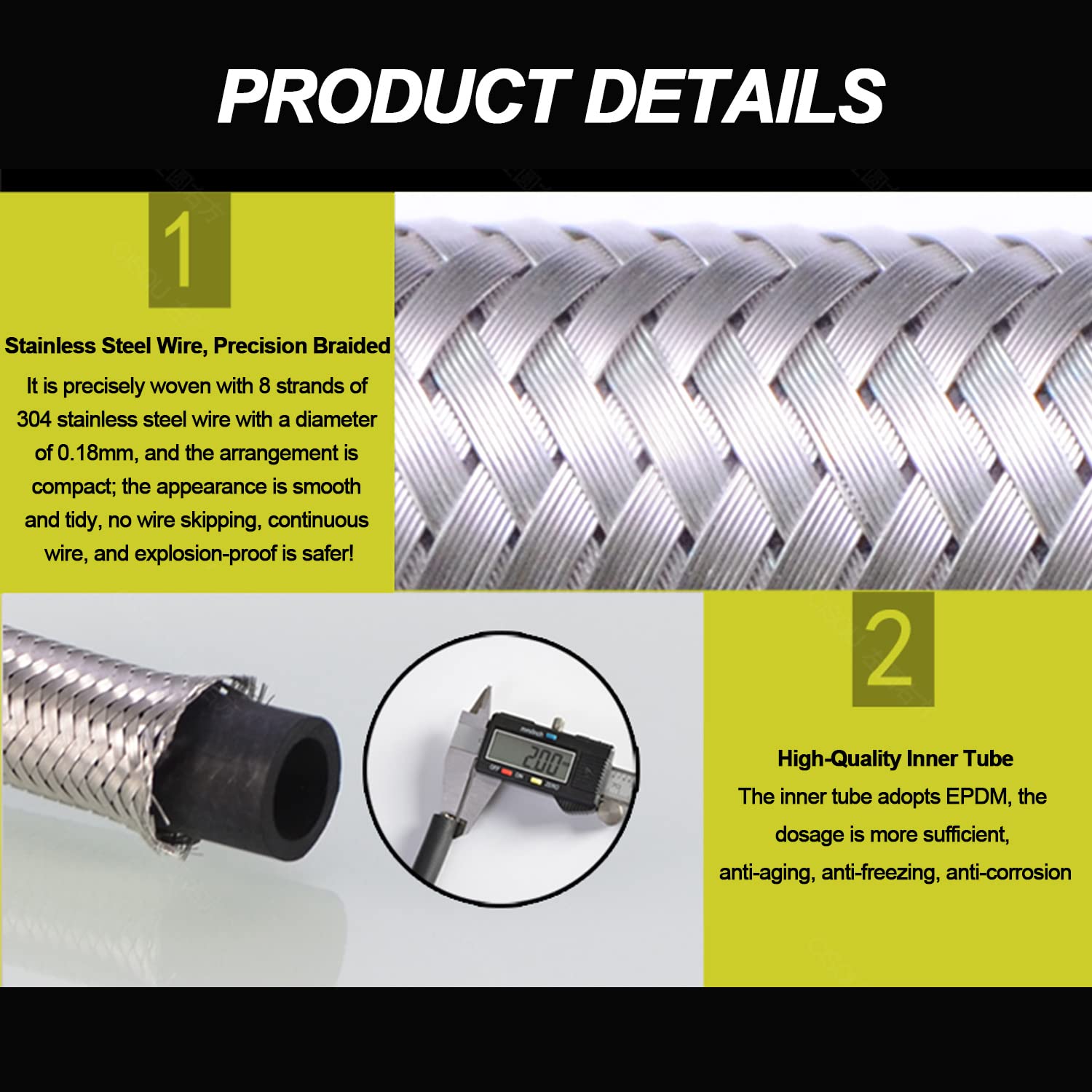 Manguera De Conector De Grifo De Doble Cabezal, Tubo Trenzado De Acero Inoxidable 304 De 7M-10M De Largo Adecuado para Reemplazo De Manguera De Grifo,Length 10M