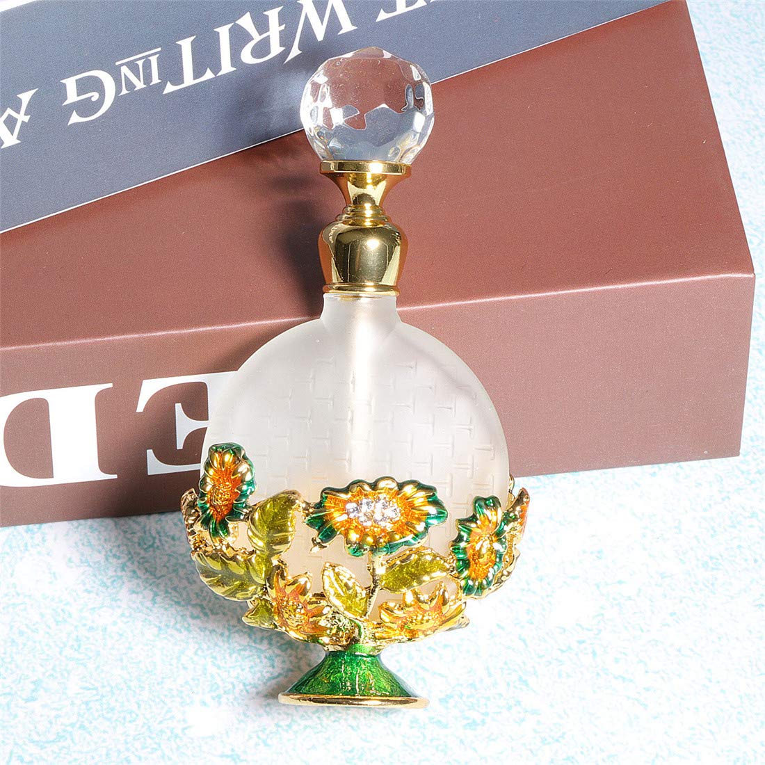 Amazon.co.jp: Waltz&F黄緑小さい花金メッキクリスタル復古香水瓶