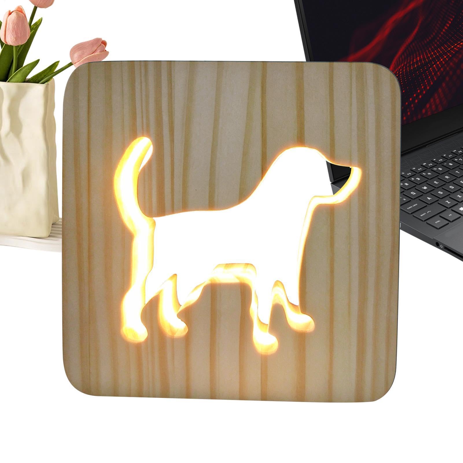 Lampka Nocna Dla Dzieci Urocza Drewniana Lampka LED Z Psem | Lampka Nocna Dla Dzieci Do Pokoju Dziecka, Domu, Żłobka, Nauki, Szkoły, Biurka, Blatu, Korytarza, Przedszkola, Łóżka,