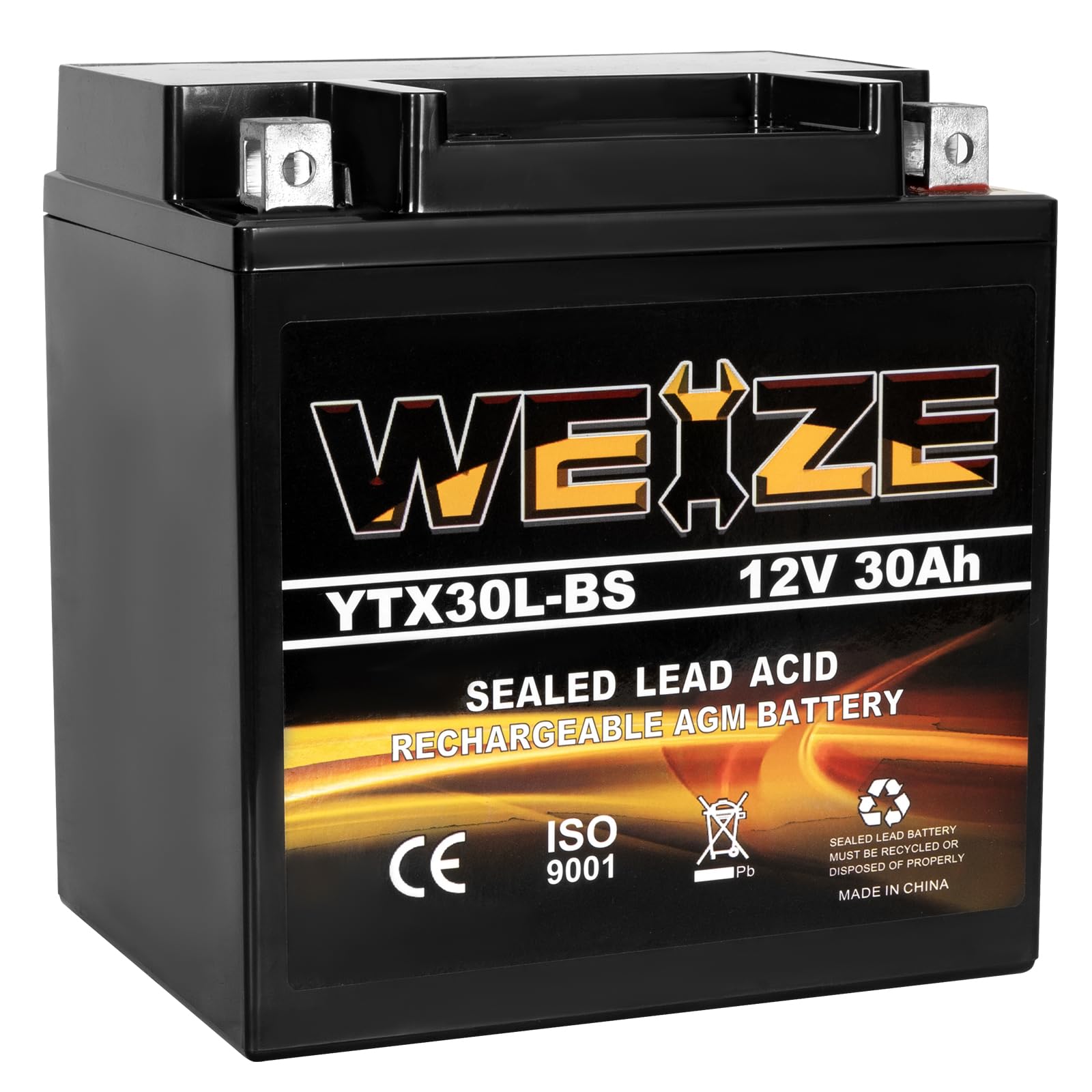 Weize YTX30L-BS Battery Replacement Yuasa YIX30L Motorcycle Battery - Factory Sealed - Maintenance Free - High Performance ETX30L BS For Harley Davidson Polaris Sportsman