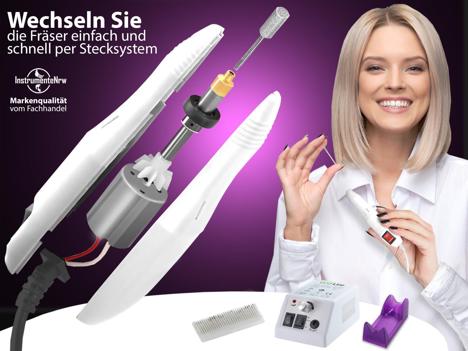 Fußpflegegerät Schleifgerät Maniküreschleifer inkl. Fräser Diamantschleifer | Elektrischer Nagelfräser mit Schleifer Bits für die Maniküre und Pediküre