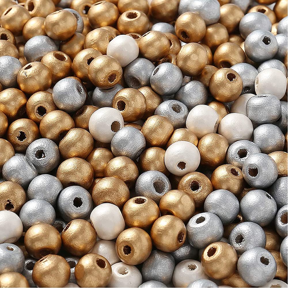 600 Pezzi Perline Rotonde Legno, Perline Rotonde Legno Naturale, 8mm Colorato Rotondo Legno con Foro Perline Artigianali per Gioielli Fai-Da-Te, Fabbricazione Artigianale, Braccialetto (3 Colori