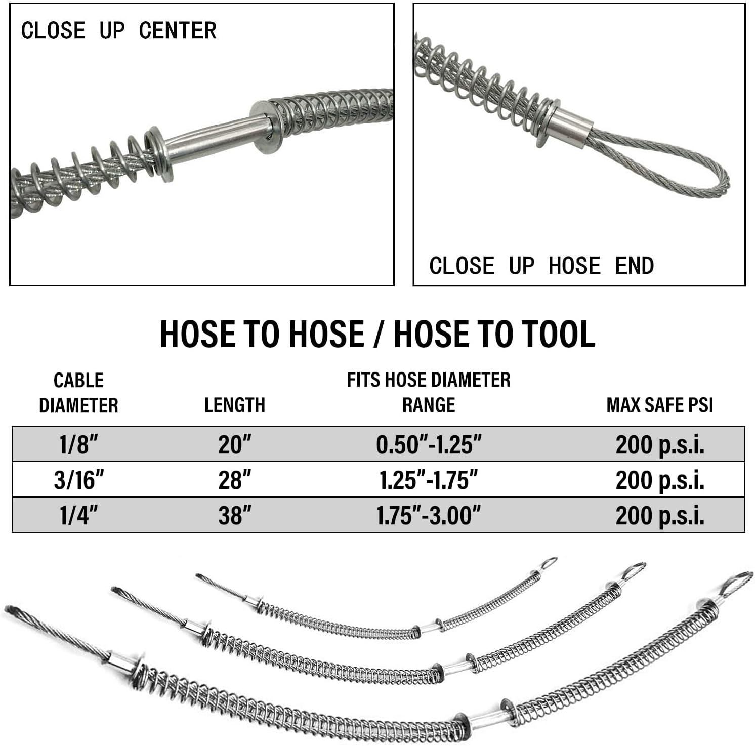 Whip Stop Restraint/Whip Check/Hose to Hose/Safety/Hydraulic/Pressure/OSHA 1/8" x 20" for Diameter 1/2" - 1-1/4" (D:1/8" X L: 20")