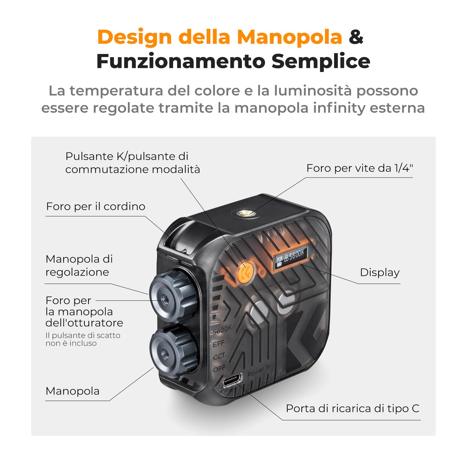 K&F CONCEPT Luce Video LED Bicolore, Luce di Riempimento Fotografica Portatile da 2000 mAh, 15 Effetti di Luce, 2500K-9900K, CRI 96+, per Vlogging, Selfie, Fotografia di Oggetti, Nero