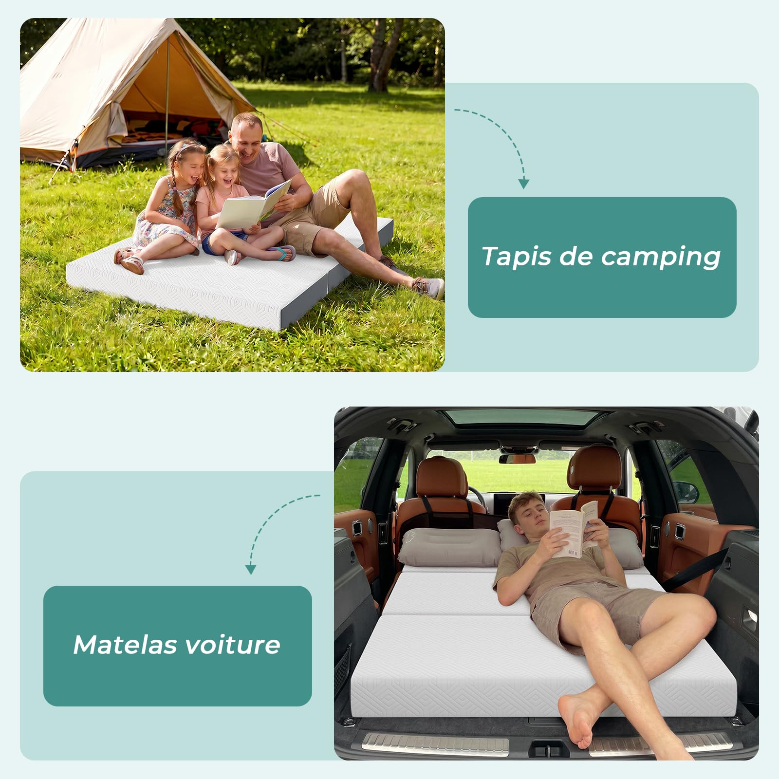 Vesgantti Matelas Pliable 140x190x15cm, Matelas d'Appoint en Mousse à Mémoire de Forme en Gel, Amovible et Lavable avec Sac de Transport, Idéal pour Voyages, Camping, Lit d'appoint, Oeko Tex - Blanc
