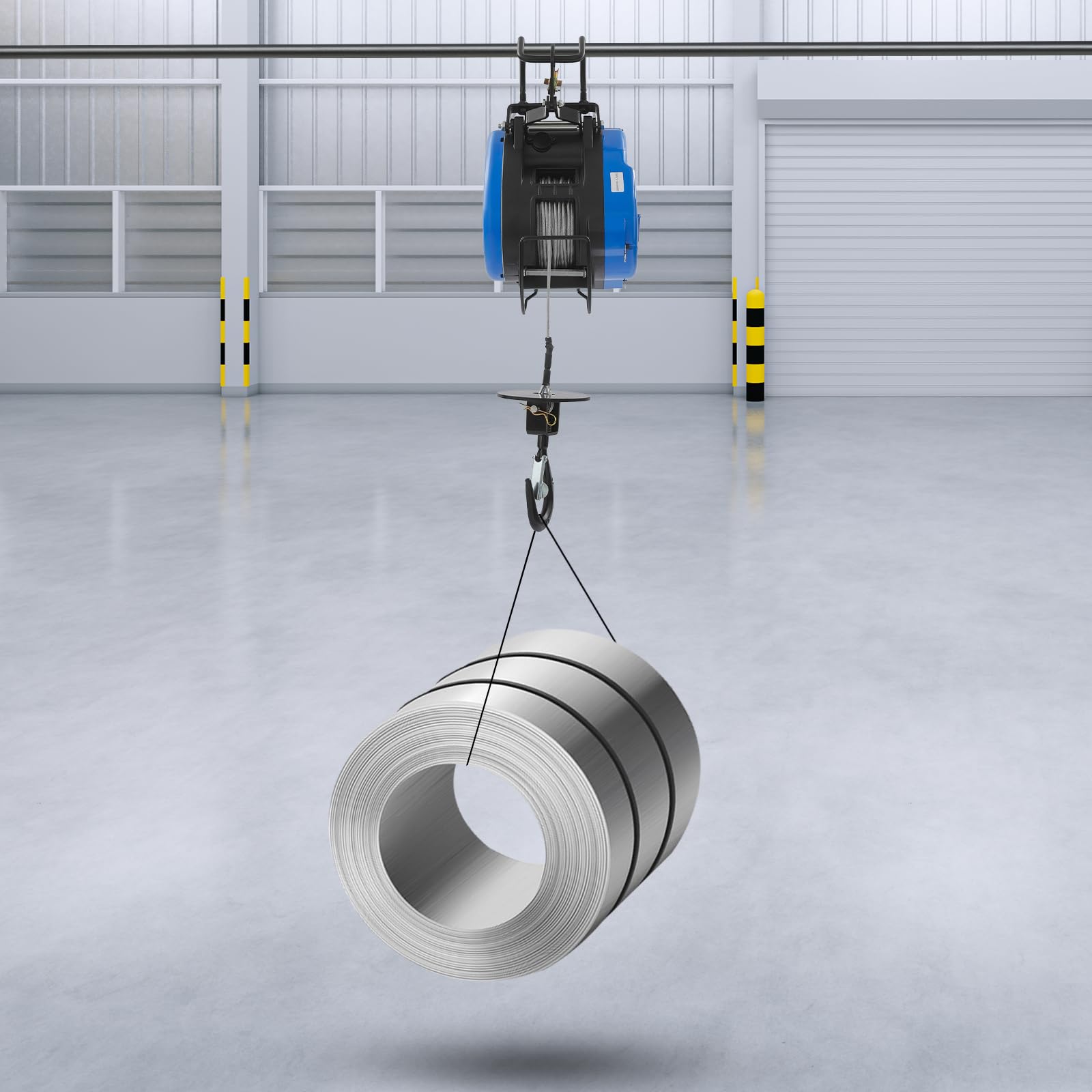 Verricello elettrico da 250 kg, 1500 W, con telecomando da 100 m e controllo via cavo, cavo in acciaio anti-rotazione da 30 m, verricello elettrico per officina, garage, magazzino, blu