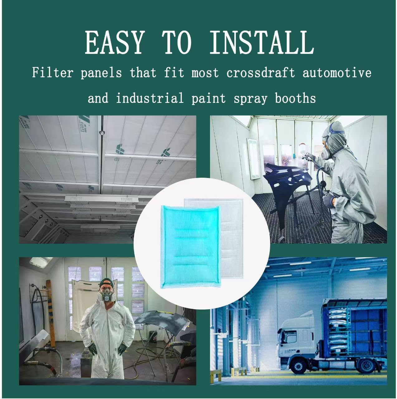 AUC Paint Booth Tacky Intake Filter Pad Series 55, 20" x 20" (20/case) Spray Booth Intake Filter with Internal Wire Support Frame