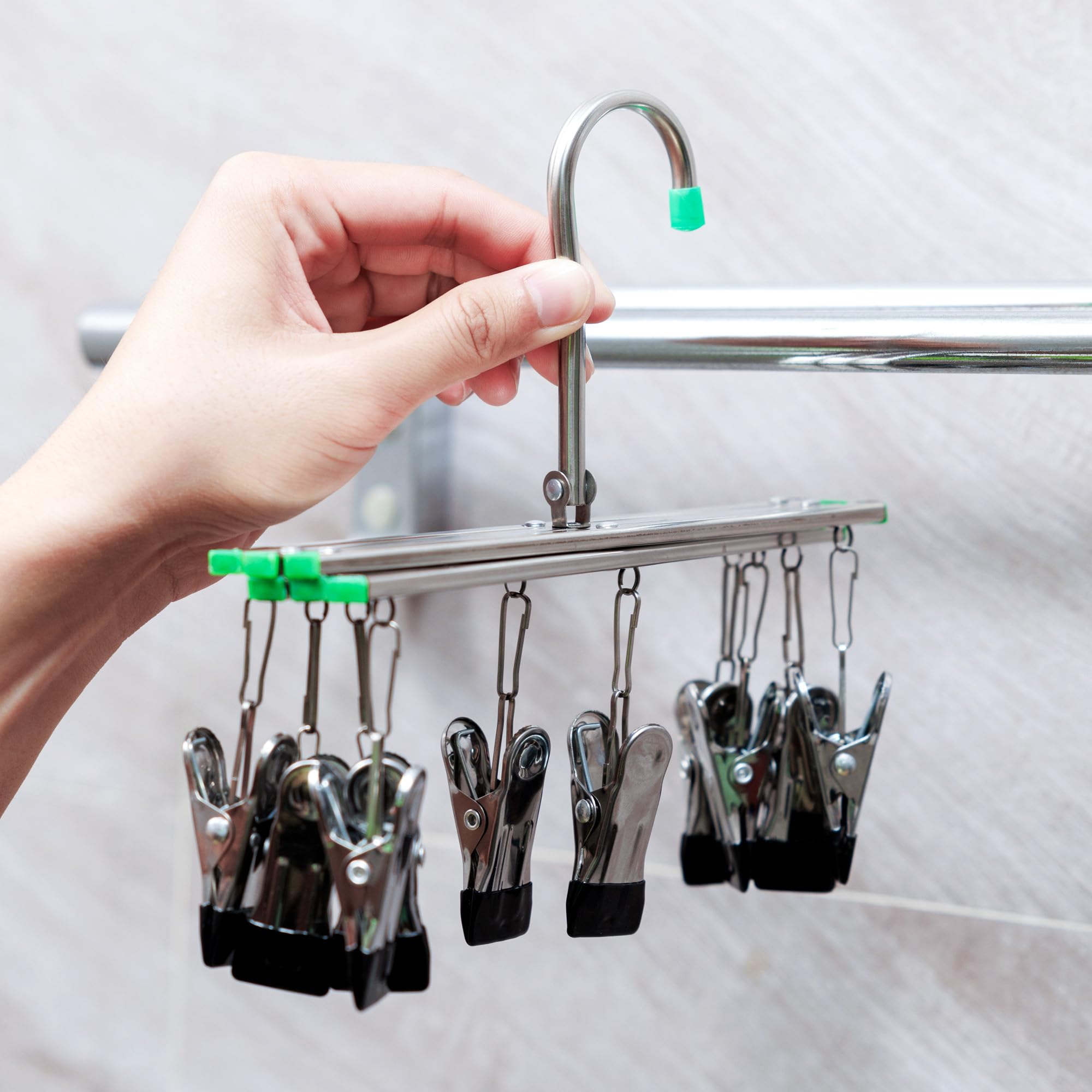 JJC 35 mm 120 Negative Film Asciugatura Hanging Rack con 10 clip, in acciaio inox pieghevole gancio per 135 120 film formato, accessori per lo sviluppo camera oscura