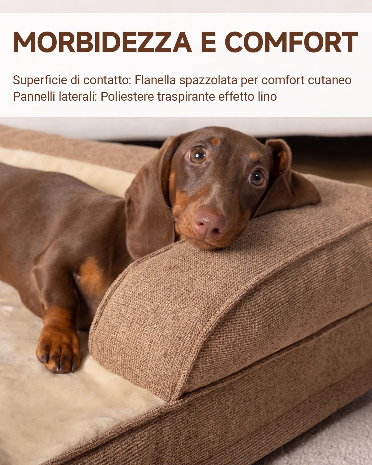 KSIIA Cuccia Cane Interno Cuscino Cane Sfoderabile e Lavabile, Ortopedica e Impermeabile con Base Antiscivolo, Con Cuscino a Forma di U, Marrone, 88x55x15cm