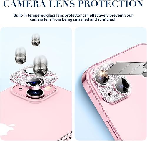 Miniatura 4 de Goton Funda de metal brillante para cámara iPhone 1515 Plus, protector de lente de cámara de vidrio templado, accesorios de diamante con purpurina