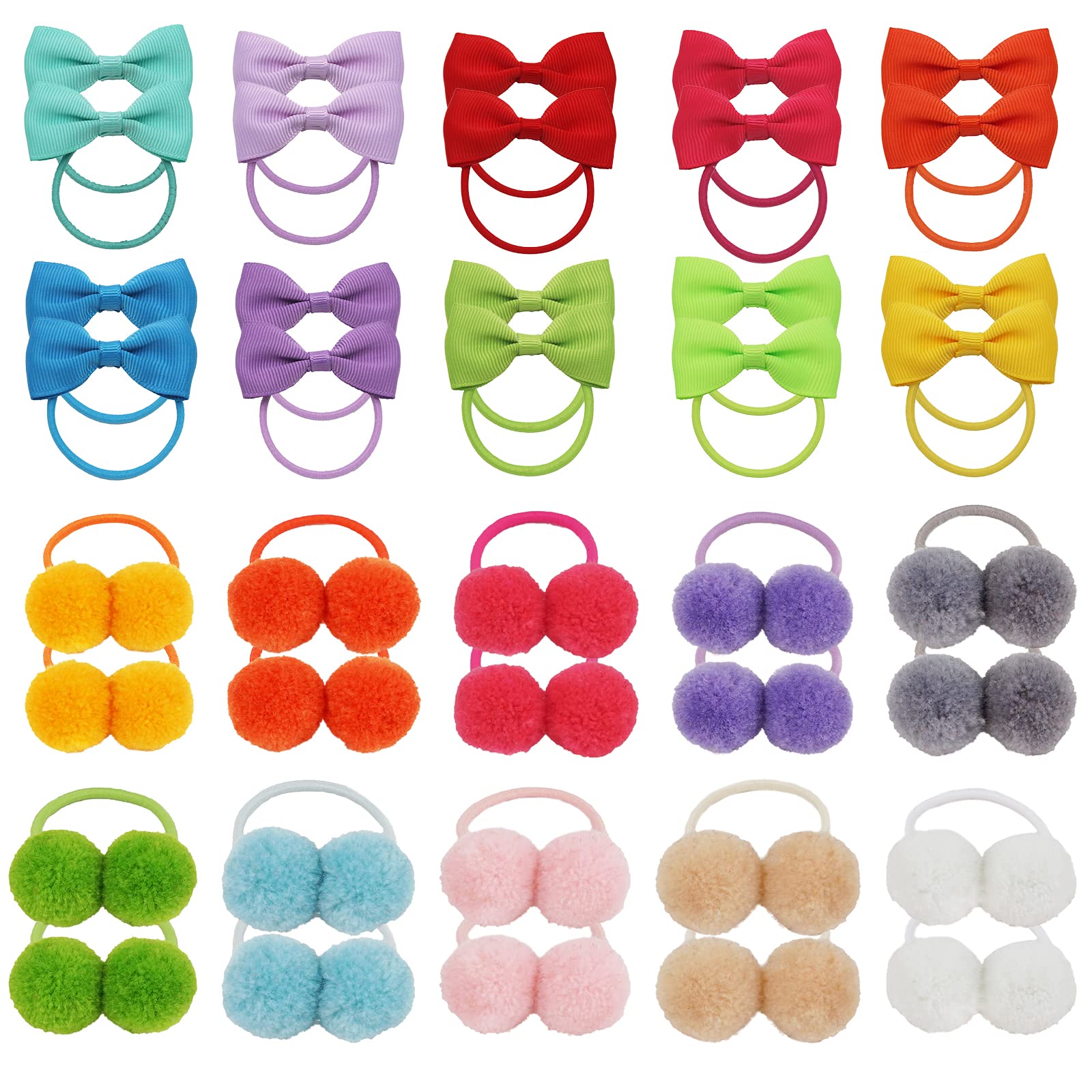 VEGCOO 40pcs Gomas de Pelo, Lazos Elásticos con Pompones, Cintas para el Pelo Multicolores Accesorios Para el Cabello para Bebé Niña