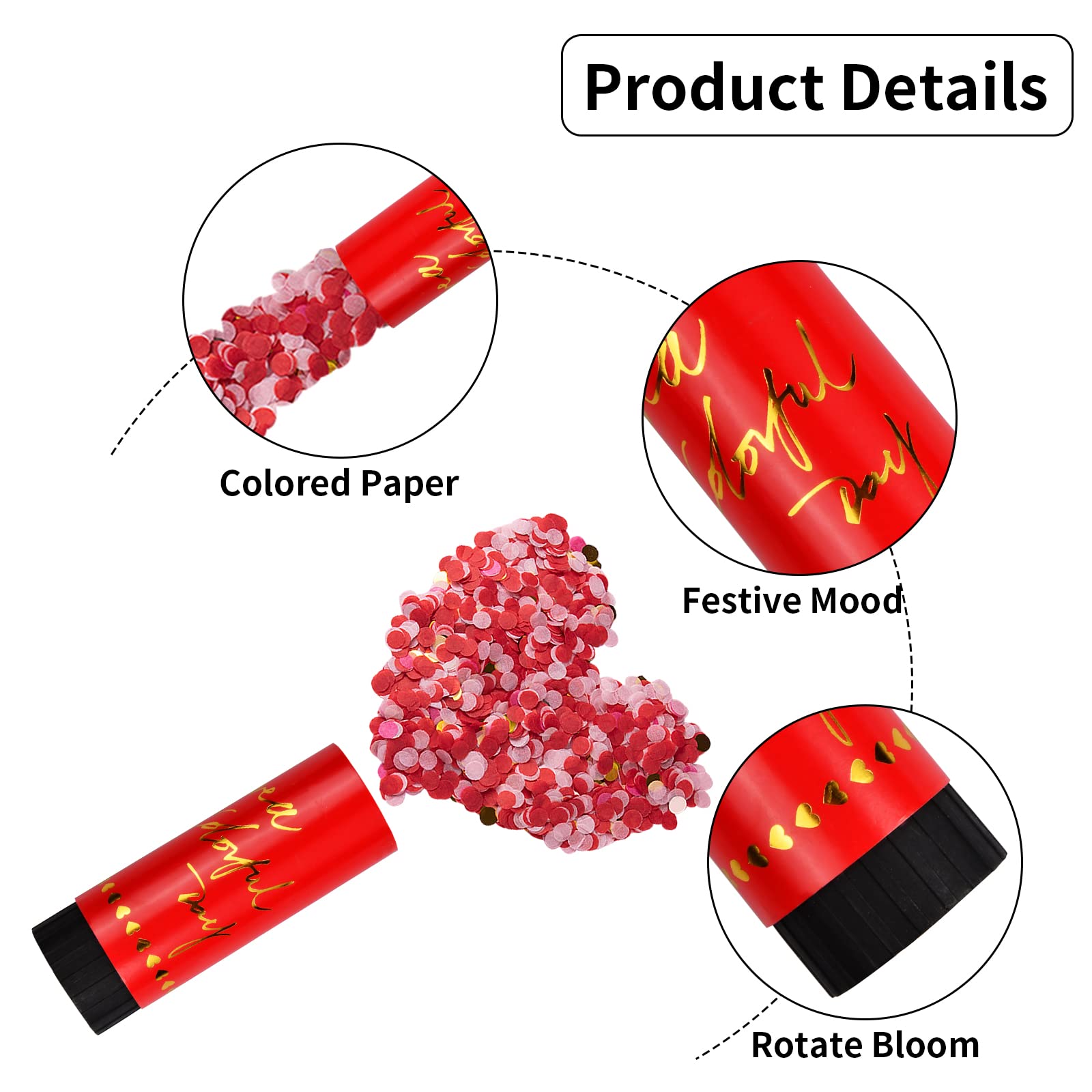 5 Sparacoriandoli Per Feste: Rotondi, Colore Rosso, Alti 11 Cm – Scoppio Di Gioia