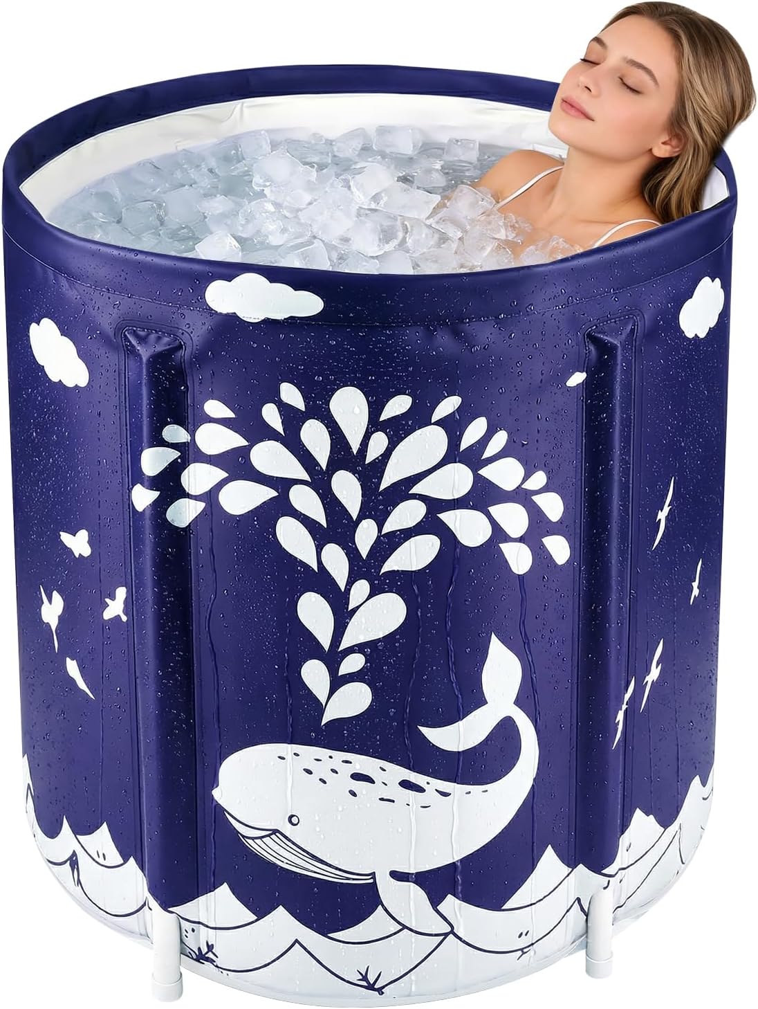 Portable Foldable Bathtub, Collapsible Adult Bath Tub for Hot SPA and Ice Bath, Space-Saving Storage, Durable PVC Material (Whale, 27inch)