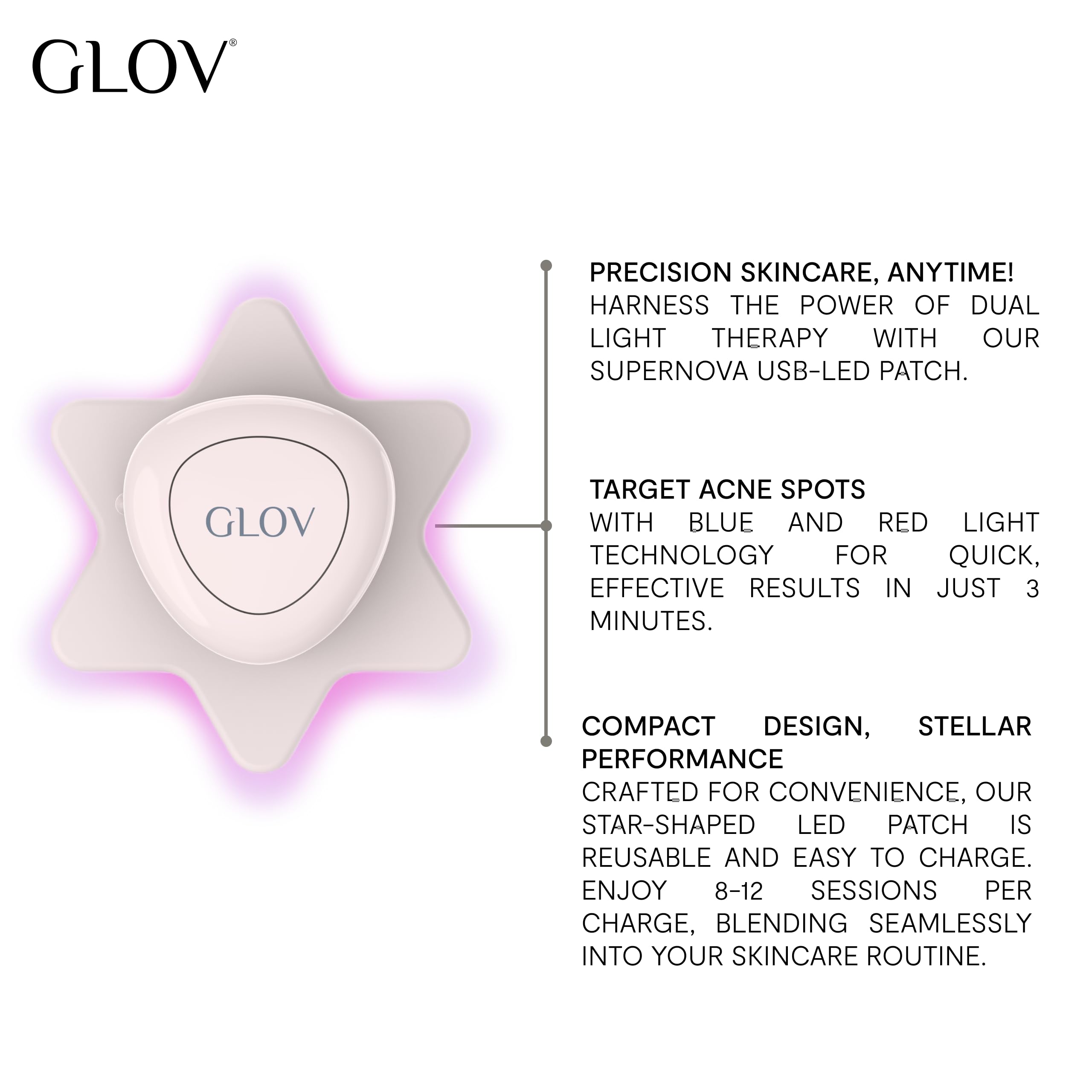 Glov Plaster Led na Trądzik-światło Niebieskie i Czerwone Kompaktowy Design Szybkie Sesje Domowa Pielęgnacja Efektywne Wsparcie Akcesoria do Pielęgnacji Skóry