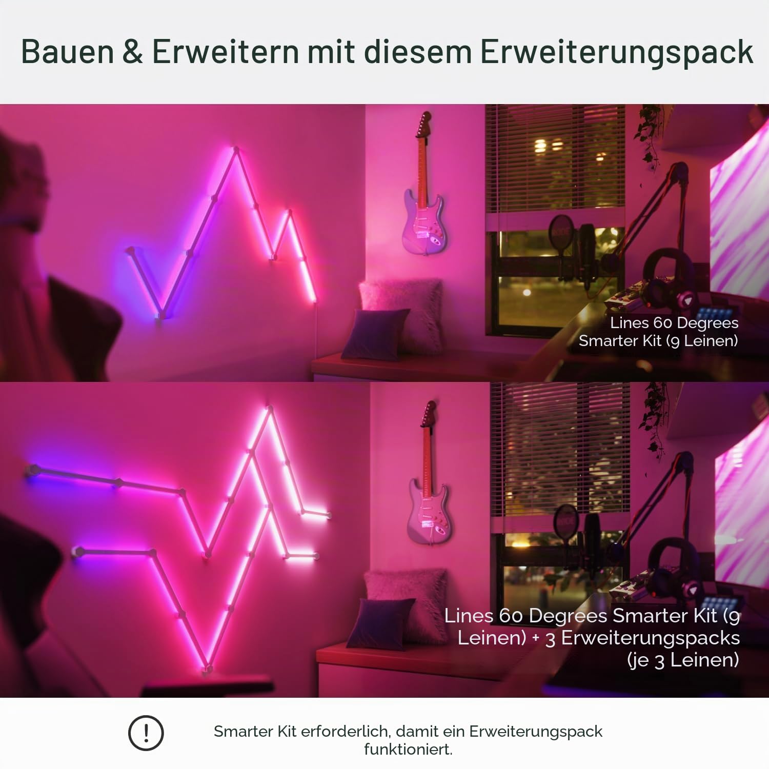 Nanoleaf Lines 60 Grad Erweiterungspack, 3 zusätzliche Smarten LED RGBW Lichtleisten - Modulare WLAN 16 Mio. Farben Wandleuchte, Musik & Bildschirm Sync, Funktioniert mit Alexa Google Apple, Deko