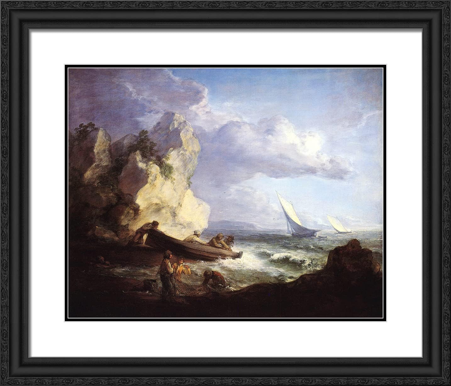 ArtDirect Gainsborough, Thomas 23x20 Gold Ornate Framed Art Print with Double Matting Titled: Seashore With Fishermen