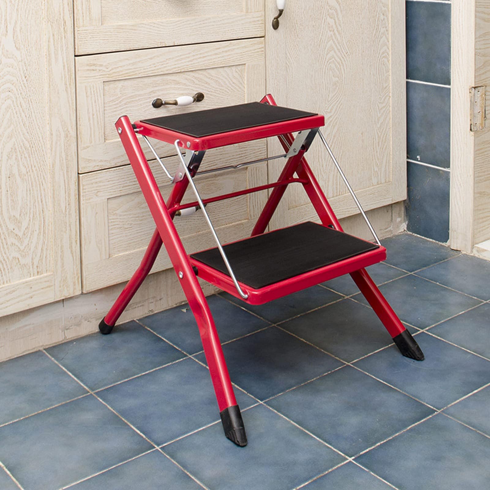 Indoor Folding Climbing Stool - Portable 2-Step Wrought Iron Step Stool for Kitchen, Office, and Home - Versatile Folding Chair and Shoe Changing Bench