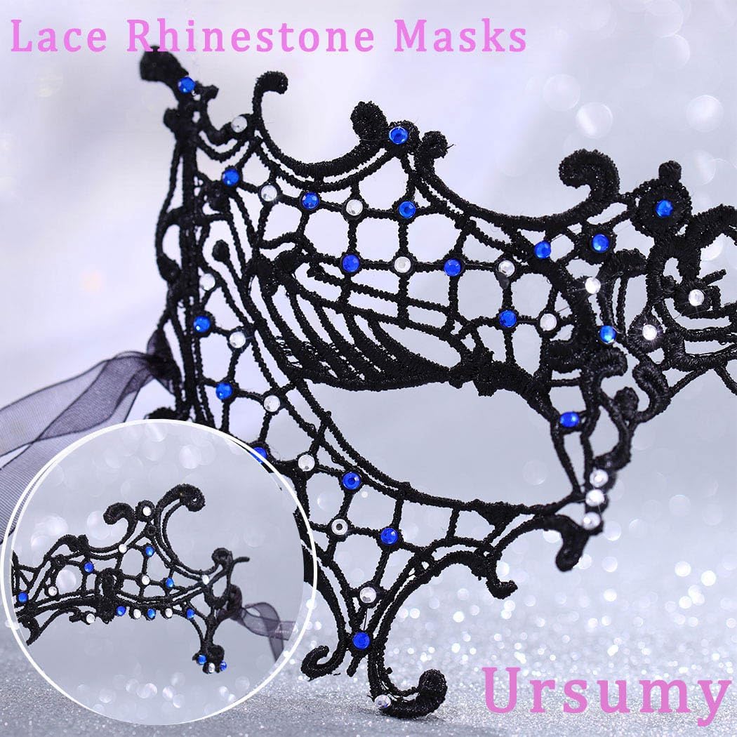 Ursumy Masquerade Mask for Women Rhinestone Lace Mask Tassel Mardi Gras Mask Sparkle Crystal Half Face Mask for Party - Image 2