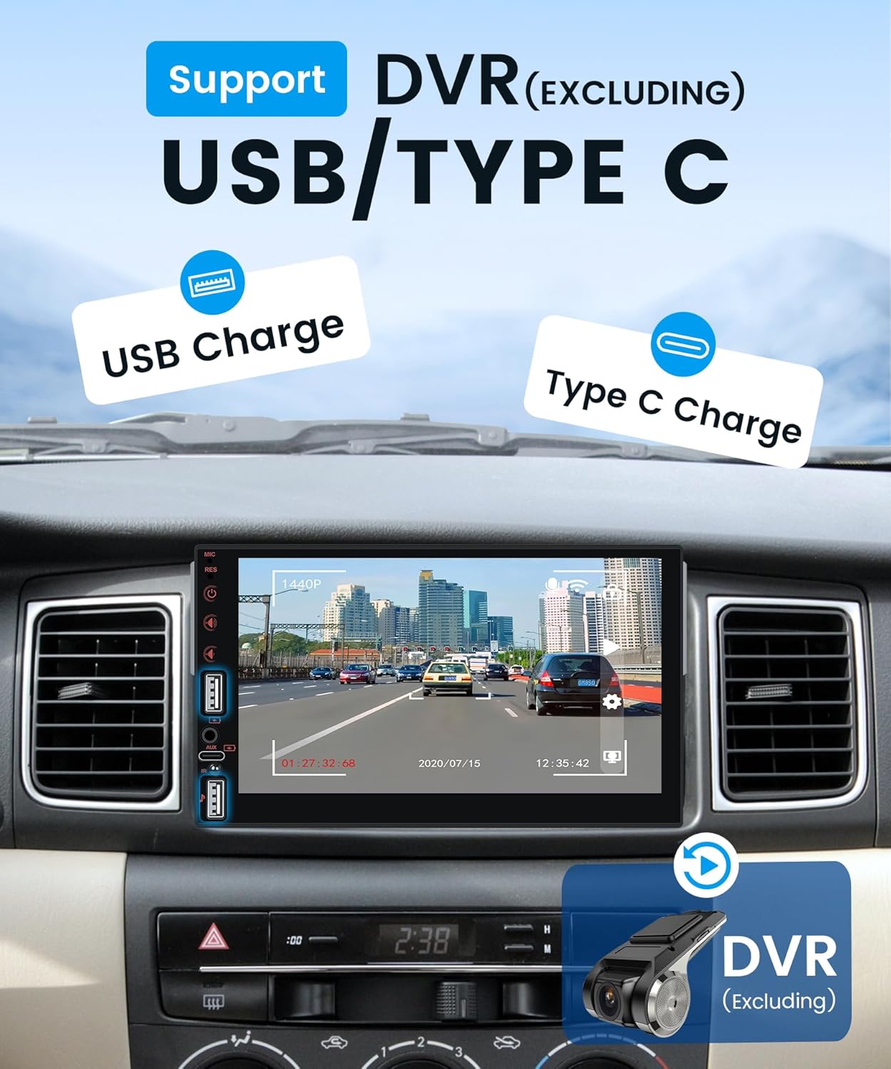 Car Stereo Single Din Wireless Carplay Android Auto 7'' Touch Screen, Rimoody Car Radio Bluetooth support Online Video and Yo-u Tu-be video, FM, EQ, Type-C, AUX, USB-2, Mirror Link, SWC, Backup Camera