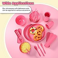 Vista 4 de Juego de vajilla de paja de trigo, platos y cuencos irrompibles aptos para microondas, cuchillos ligeros, tenedores, cucharas para cocina