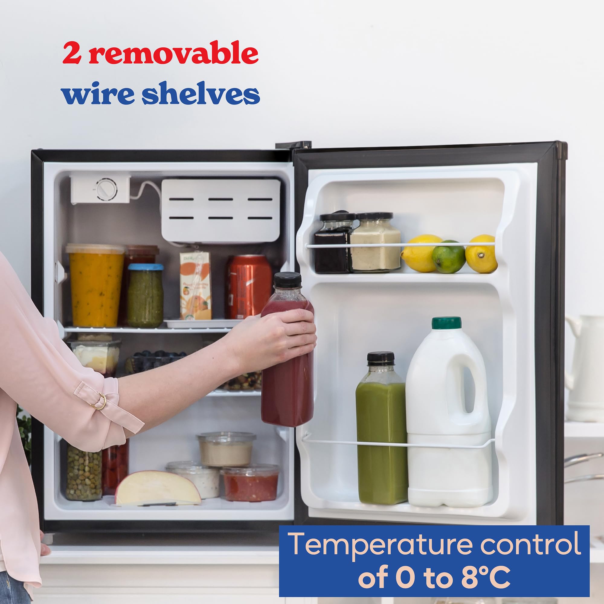 Russell Hobbs Table Top Larder Mini Fridge 66L Capacity, Reversible Door & Adjustable Feet, 0 to 8 Degrees Manual Temperature Control, Black RH67TTLF0E1B — view 4