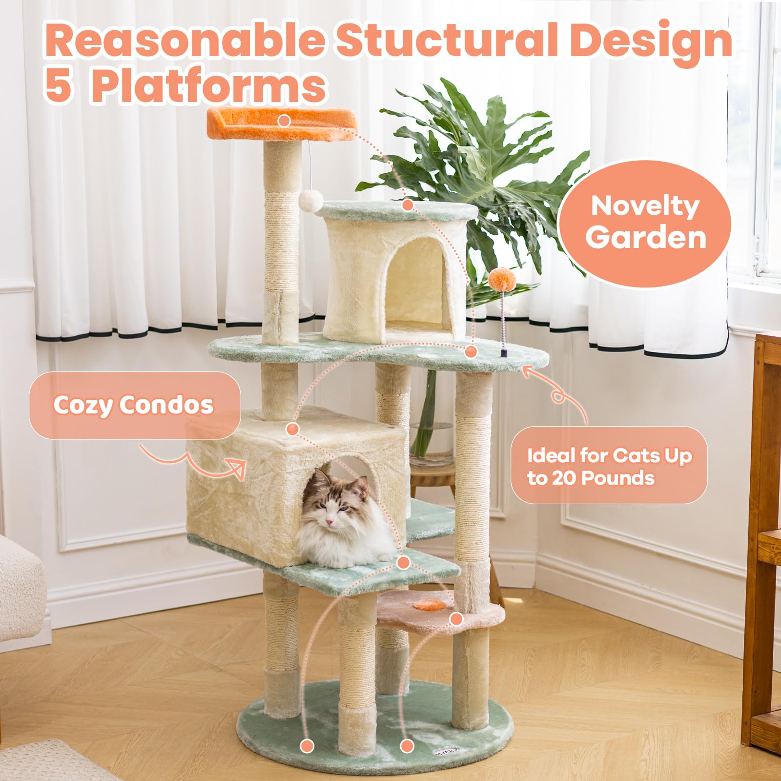 HYABi 53 inch Flower cat Tree cat Apartment Plush Habitat Kitten