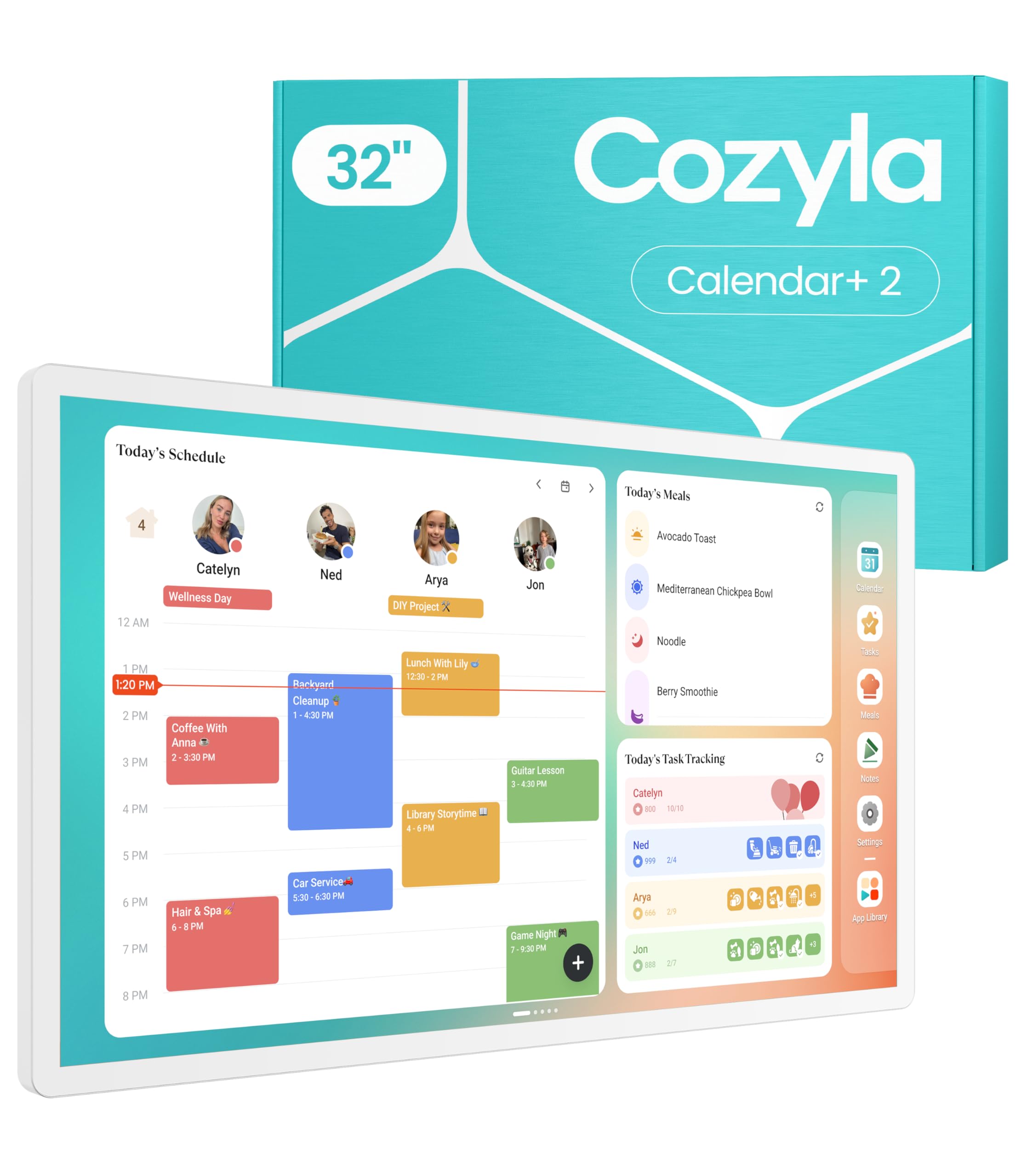 Cozyla Mate Calendar+ 2: 32" Digital Calendar Wall Touch Screen Chore Chart Customizable Dashboard Smart Electronic Display for Family Schedules Meal Plan All App Support Wall Mount Planner for 2026