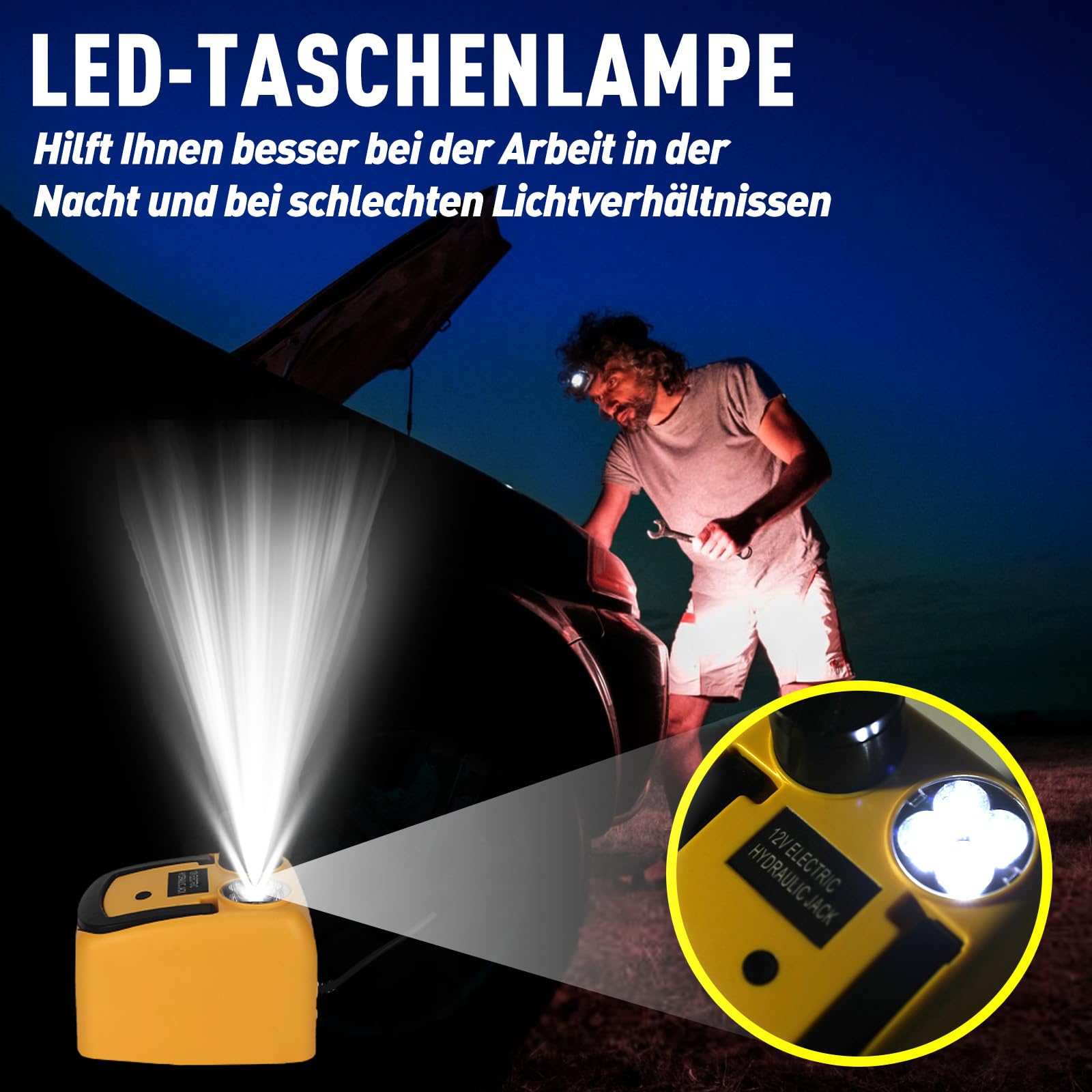 ROGTZ Elektrischer hydraulischer Wagenheber-Set 5 Tonnen 12V, Ultra-tragbarer Auto-Fahrzeugheber mit 15,5-45 cm Reichweite für SUV/Limousine/LKW-Reparatur, Wagenheber für Reifenwechsel mit LED, leicht