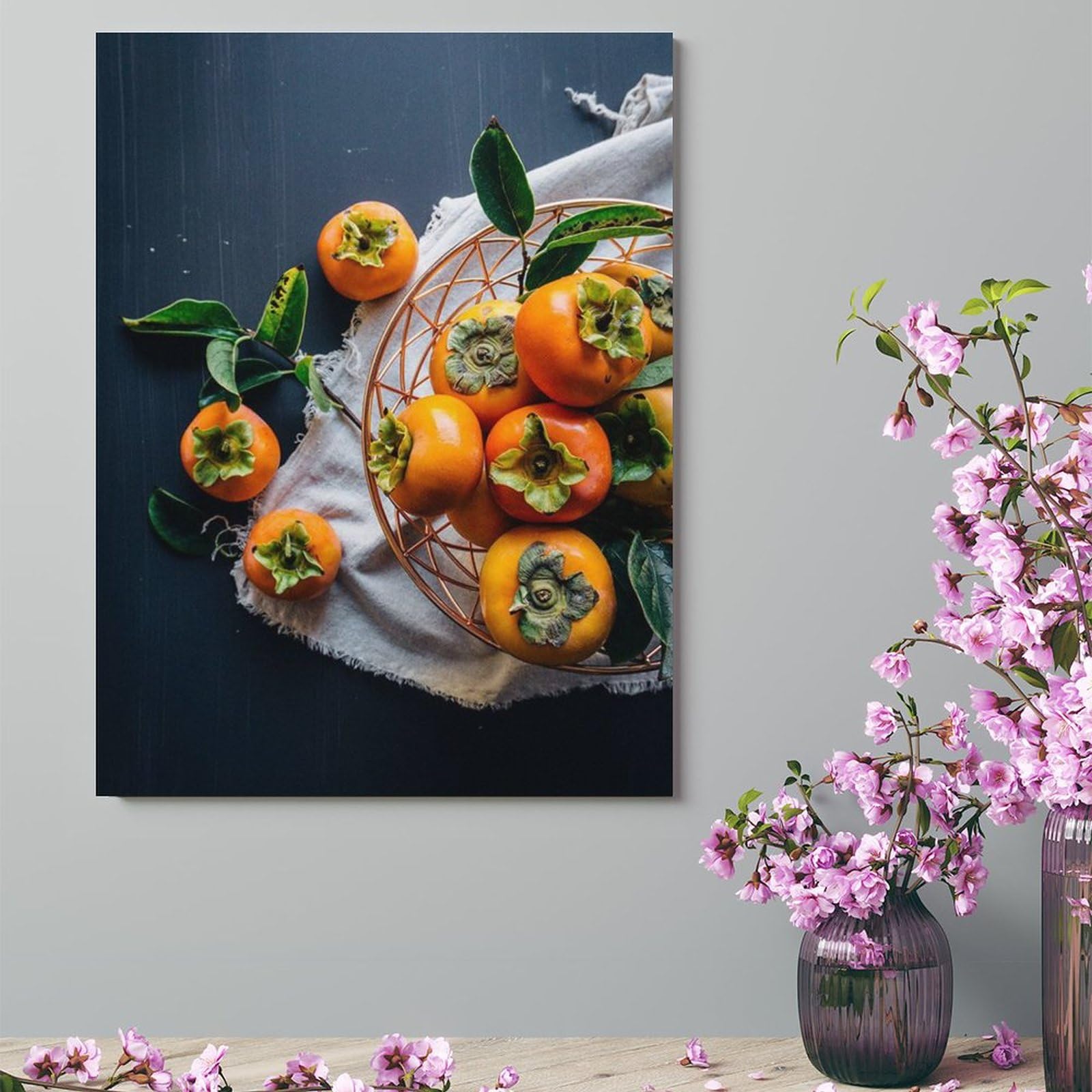 Amazon.co.jp: 絵画 ワイヤー皿に盛られた柿の実インテリア 絵画