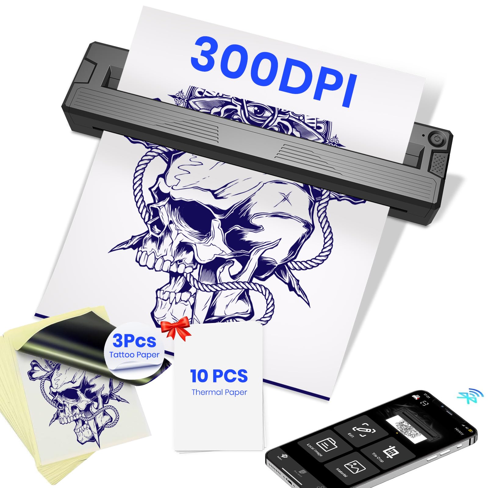 Impresoras portátiles inalámbricas para viajes, portátil, térmica, Bluetooth, sin tinta, compatible con impresora pequeña, 8.5 x 11 pulgadas, carta y legal, A4 y A5, con 3 rollos de papel térmico,