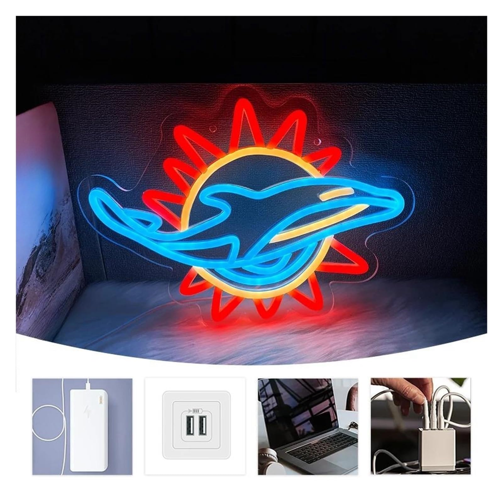 Insegna luminosa al neon Balena per insegna al per neon Sun Flower LED Light dimmerabile per alimentazione per USB 32,5 cm x 24