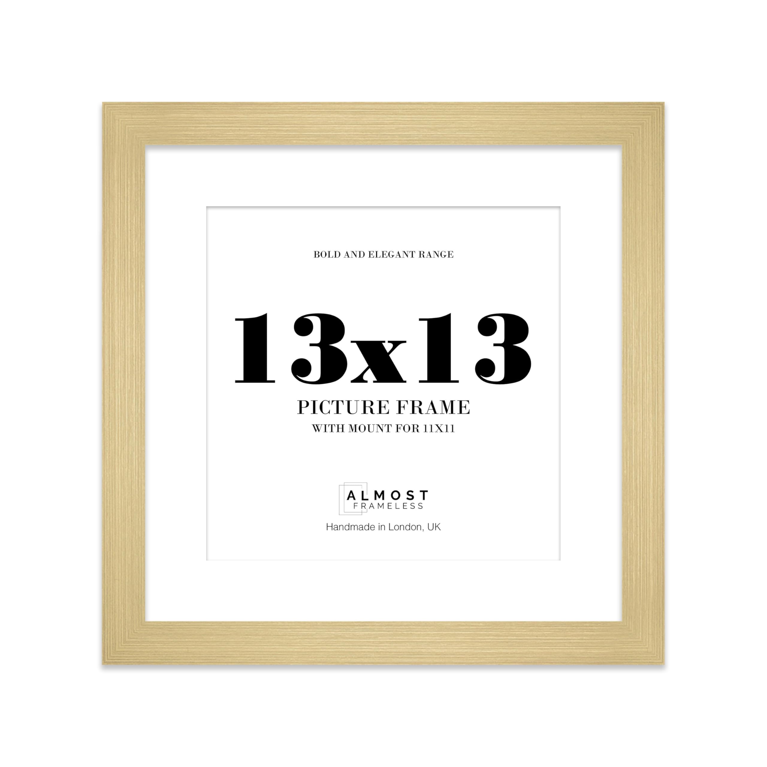 13x13" Gold Square Frame With Mount for 11x11" Pictures 28mm Edge Frame Display with Wall Hooks, 1 Pack
