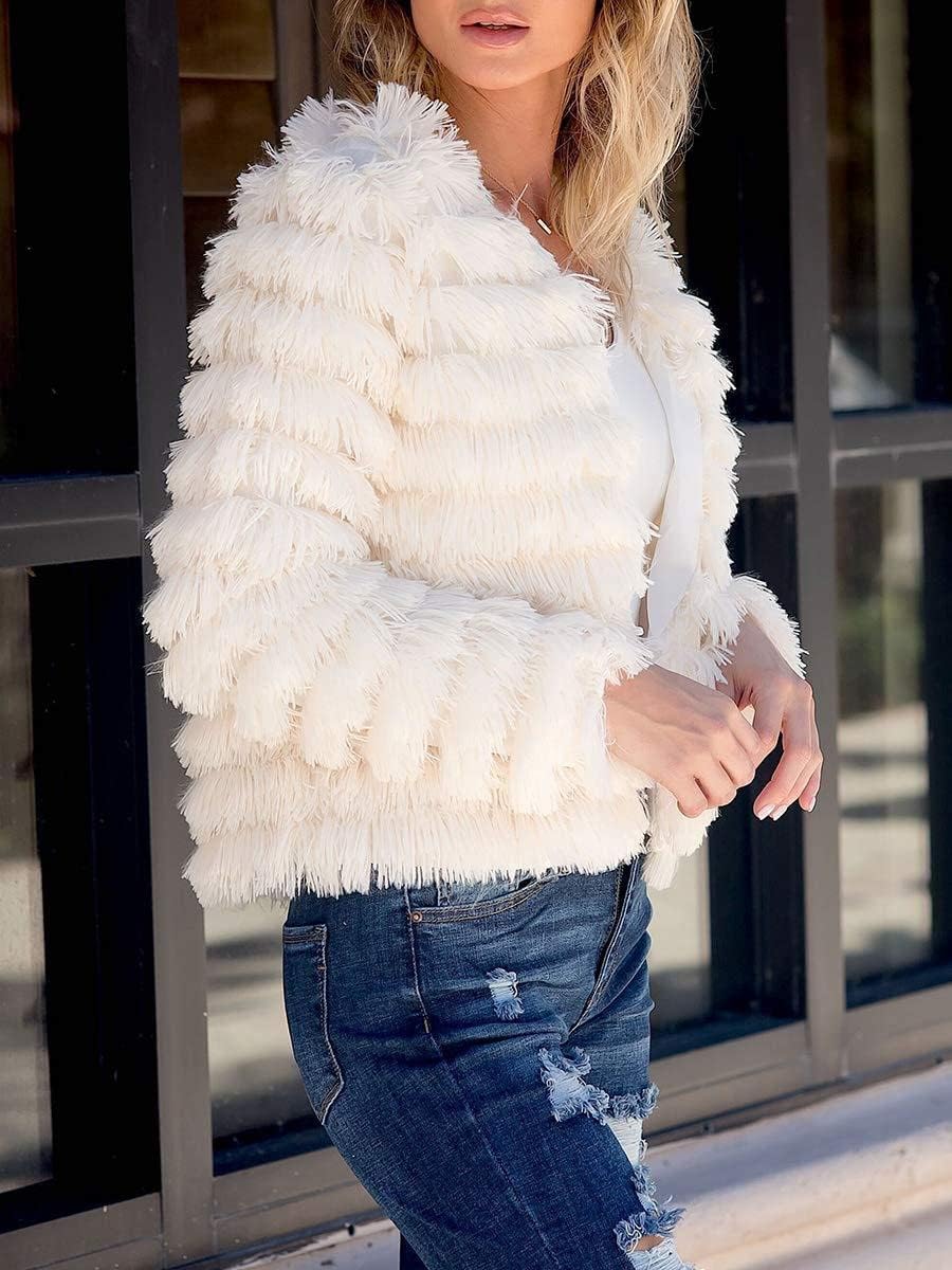 Womens Open Front Faux Fur Cardigan Vintage Parka Shaggy Jacket Coat - Image 5