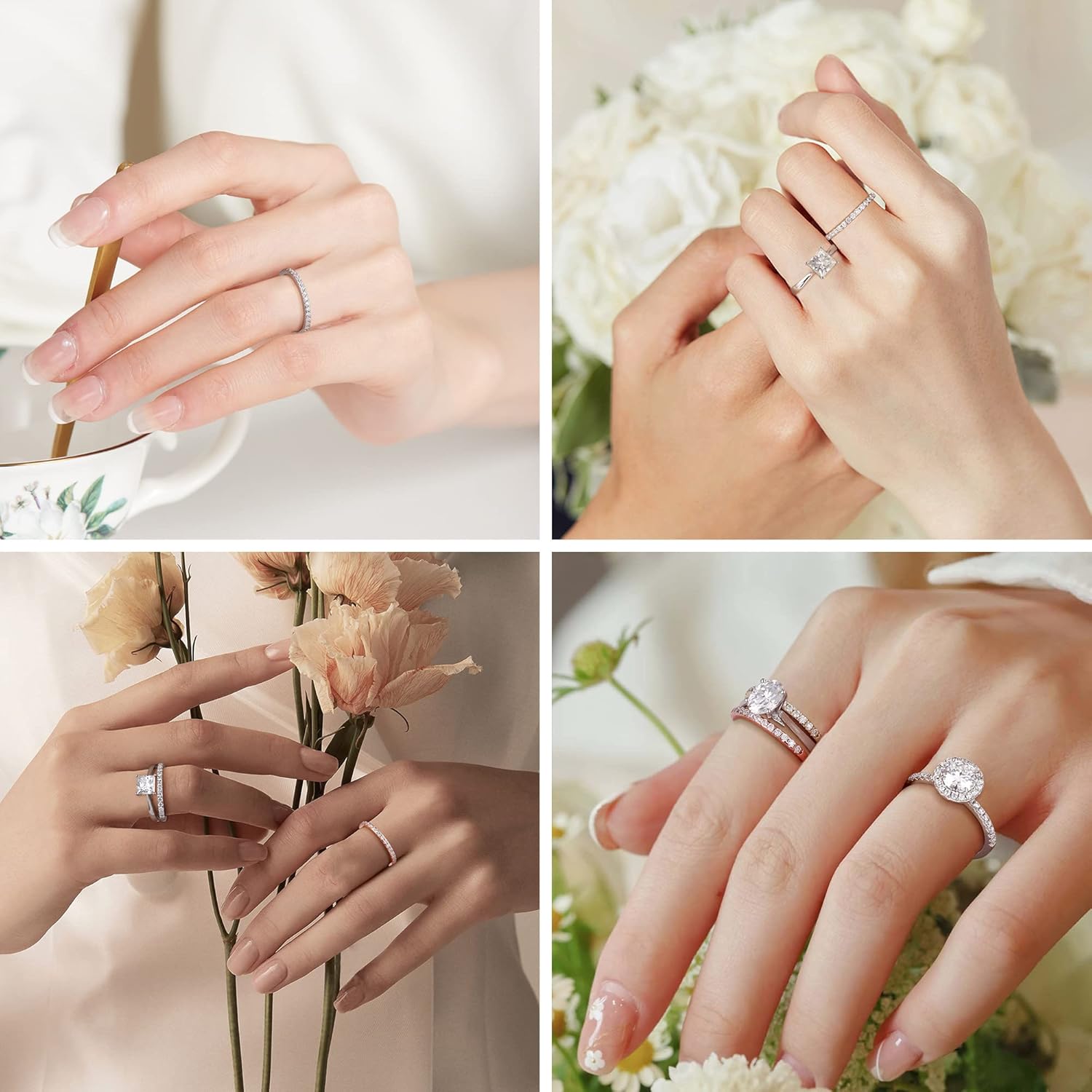 SMILEST 1.8-2mm Moissanite Wedding Bands for Women, Lab Created Ring 925 Sterling Silver Stackable Rings for Women Full/Half Eternity Moissanite Wedding Band Size 4-11