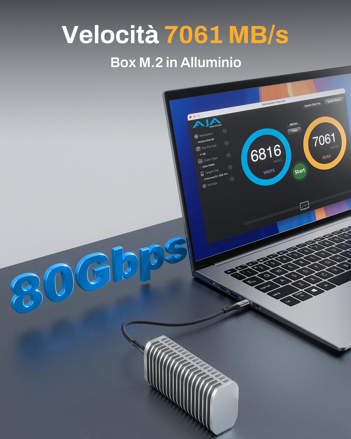 TERRAMASTER D1 SSD Pro 80Gbps M.2 NVMe SSD Enclosure, fino a 7061MB/s, Custodia Interamente in Alluminio con Raffreddamento Efficiente, Silenziosa(senza disco)