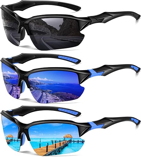 DioKiw Gafas de sol polarizadas deportivas para hombres, ciclismo, correr, pesca, protección UV, gafas de sol ligeras de medio marco