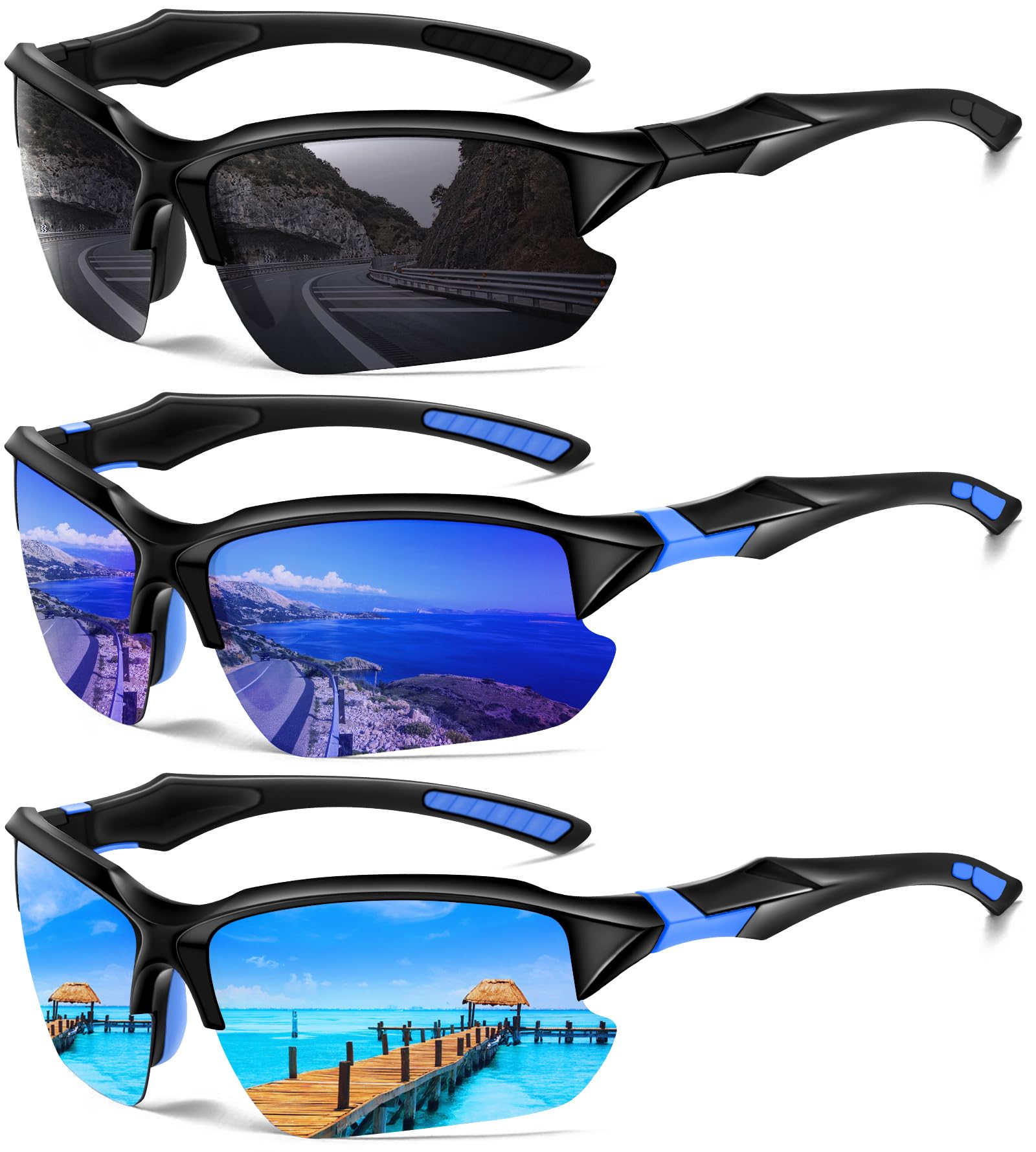 DioKiw Gafas de sol polarizadas deportivas para hombre, ciclismo, correr, pesca, protección UV, gafas de sol ligeras de medio marco