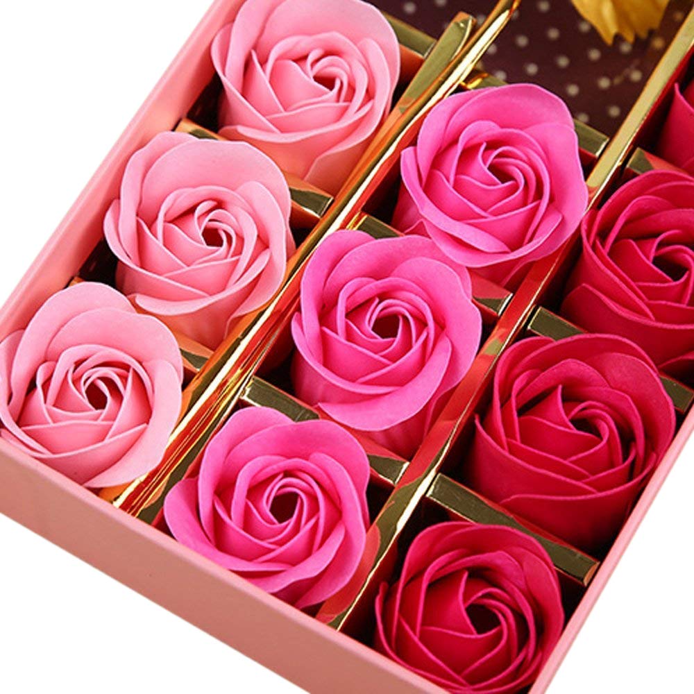 Lot de 12 fleurs de savon parfumées pour la salle de bain, pétales roses, cadeau pour anniversaire, mariage et Saint-Valentin
