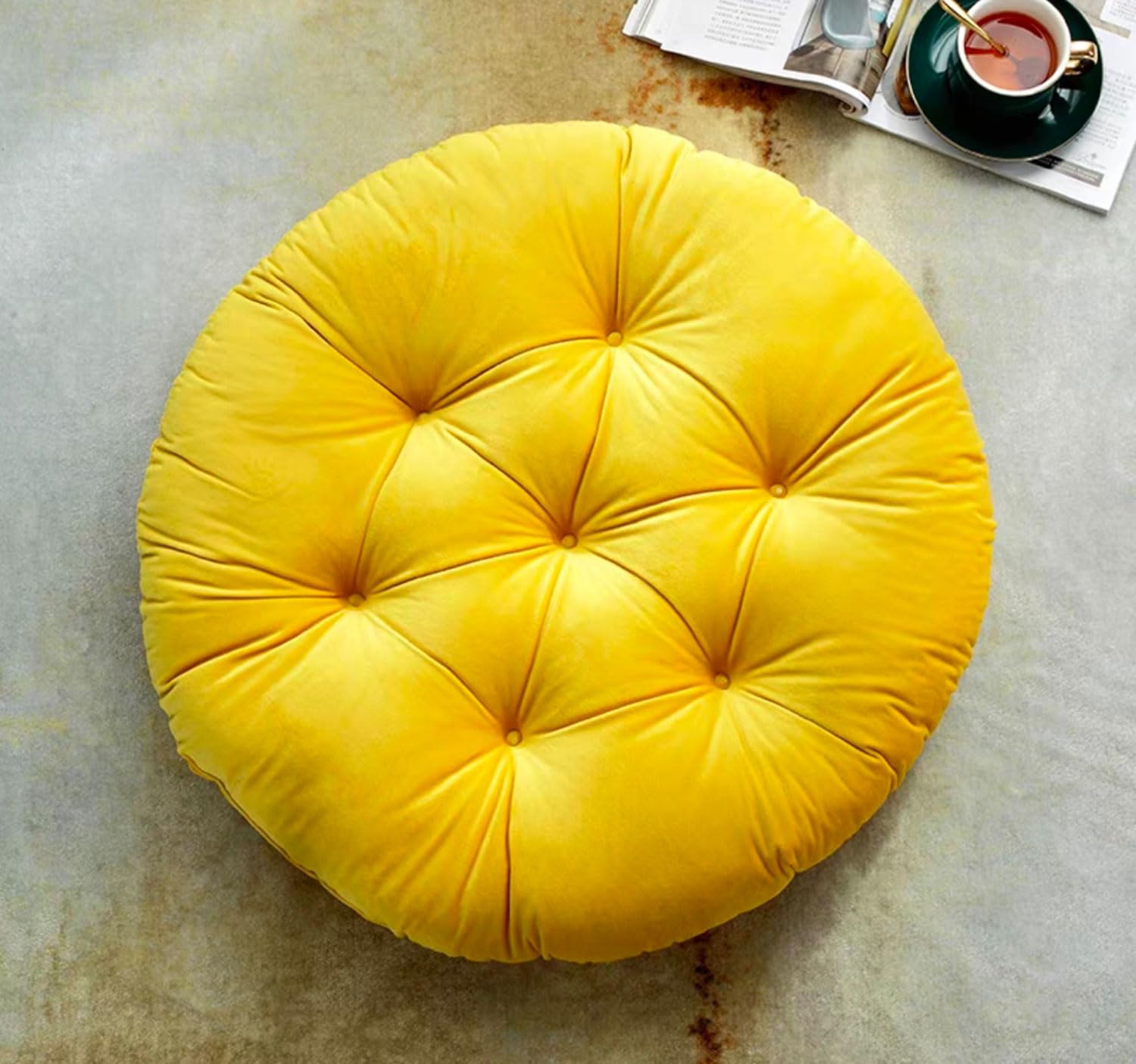 MGEMJMJ Large Thicken Round Solid Floor Cushion, Solid Color Dutch Velvet Tatami Cushion For Yoga Meditation Living Room Balcony Office Outdoor(Size:55x55cm(21.6x21.6inch),Color:Yellow)