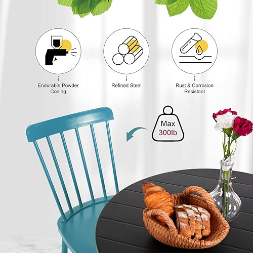 Miniatura 7 de Anmutig Sillas de comedor de metal para patio, sillas auxiliares para interiores y exteriores, estilo Windsor, silla lateral de metal con respaldo