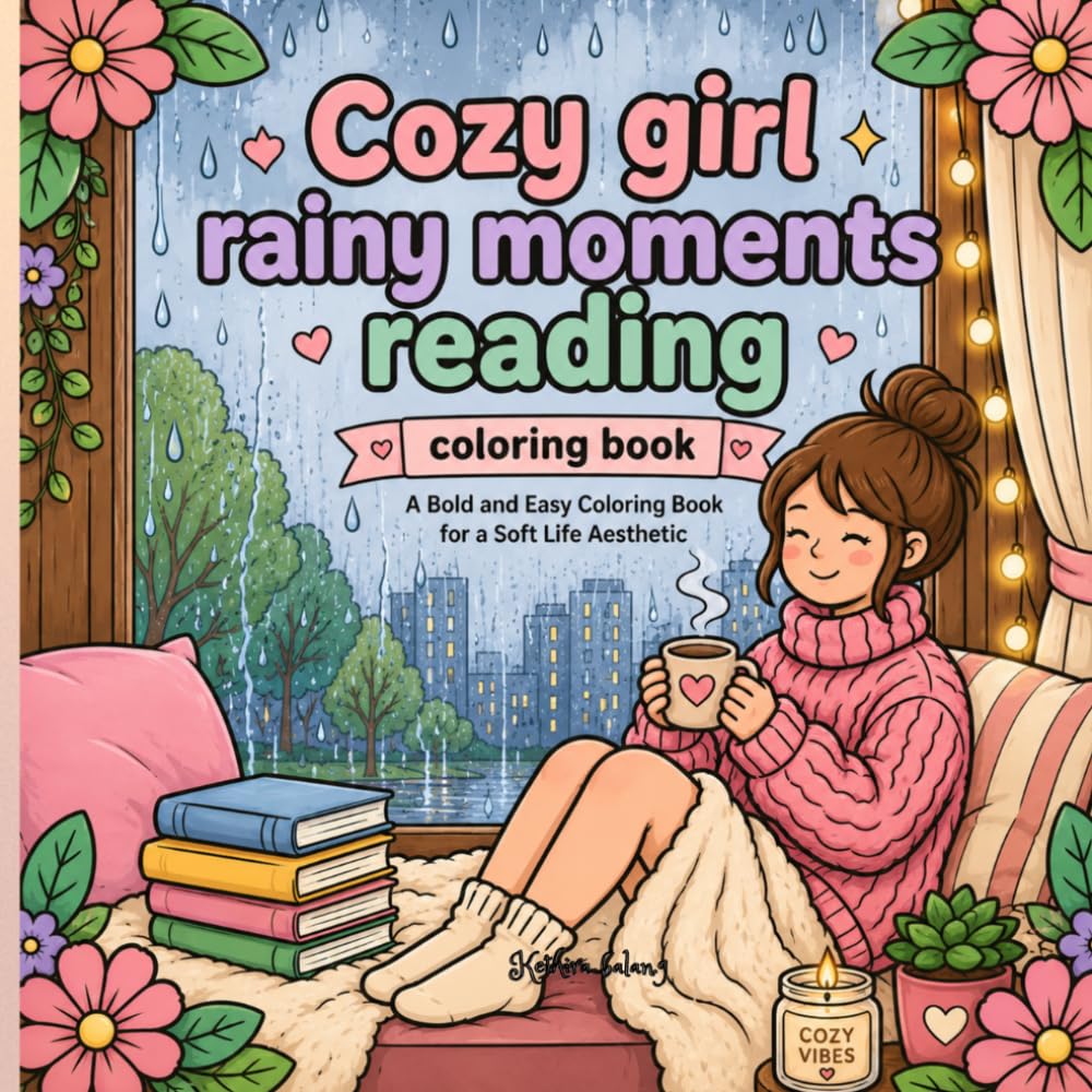 Cozy Girl rainy Moments reading coloring book: A Bold & Easy Cozy Coloring Book of Soft-Life Girls, Warm Drinks, and Peaceful Book Nooks