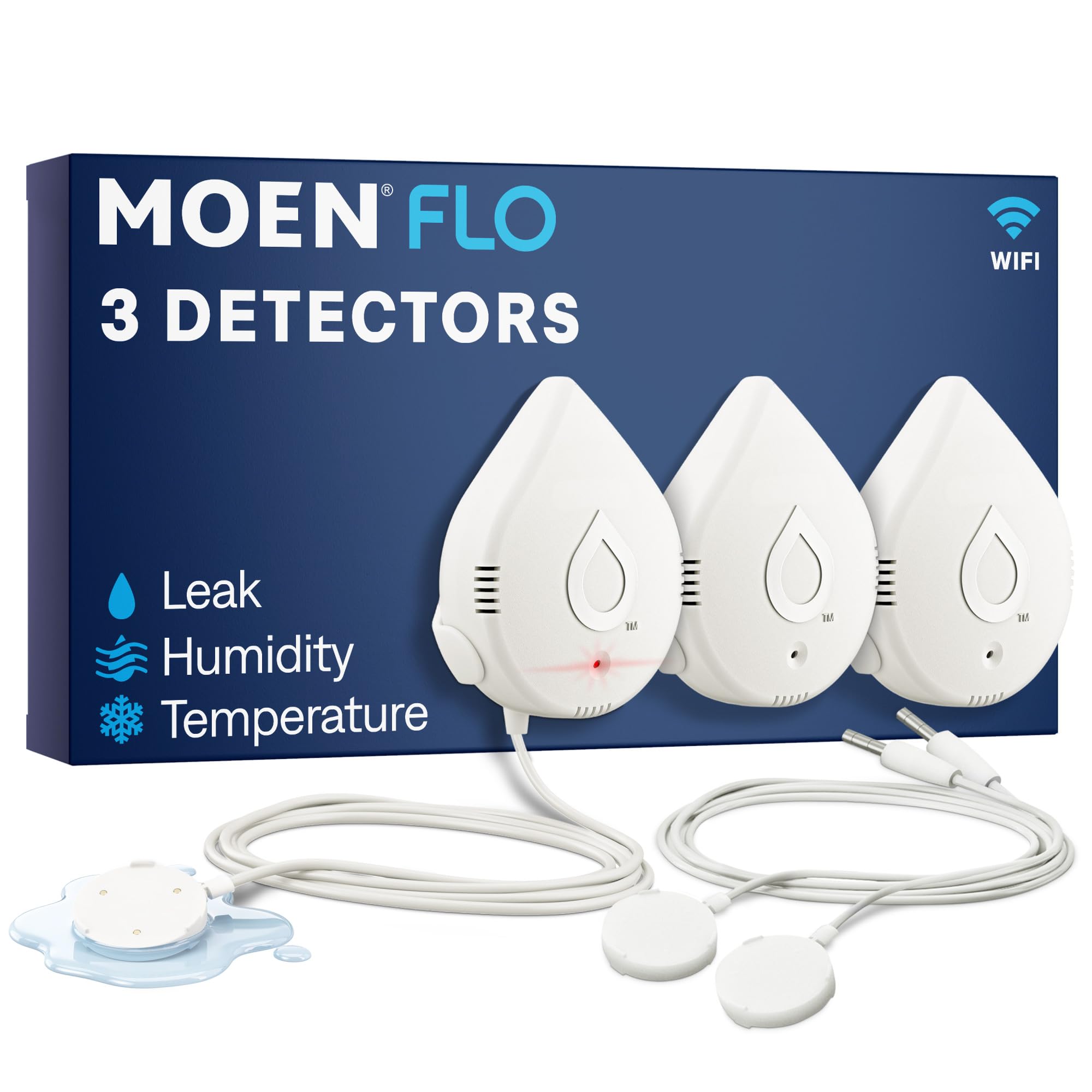 Moen Flo Detector, Wifi Enabled Water & Moisture Sensors, 3 Pcs, 920-005 White 3 Sensors